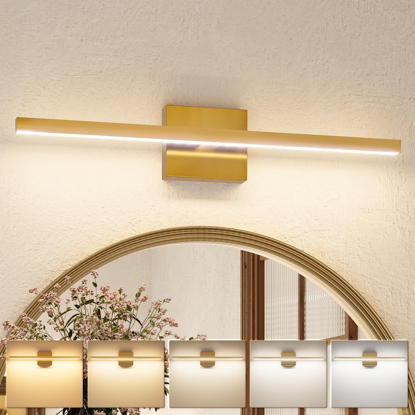 Volisun Modern Bathroom Vanity Light 24 Inch, 14W Dimmable 5Cct Led Bathroom Light Fixture Over Mirror, Brass Bar Vanity Light F