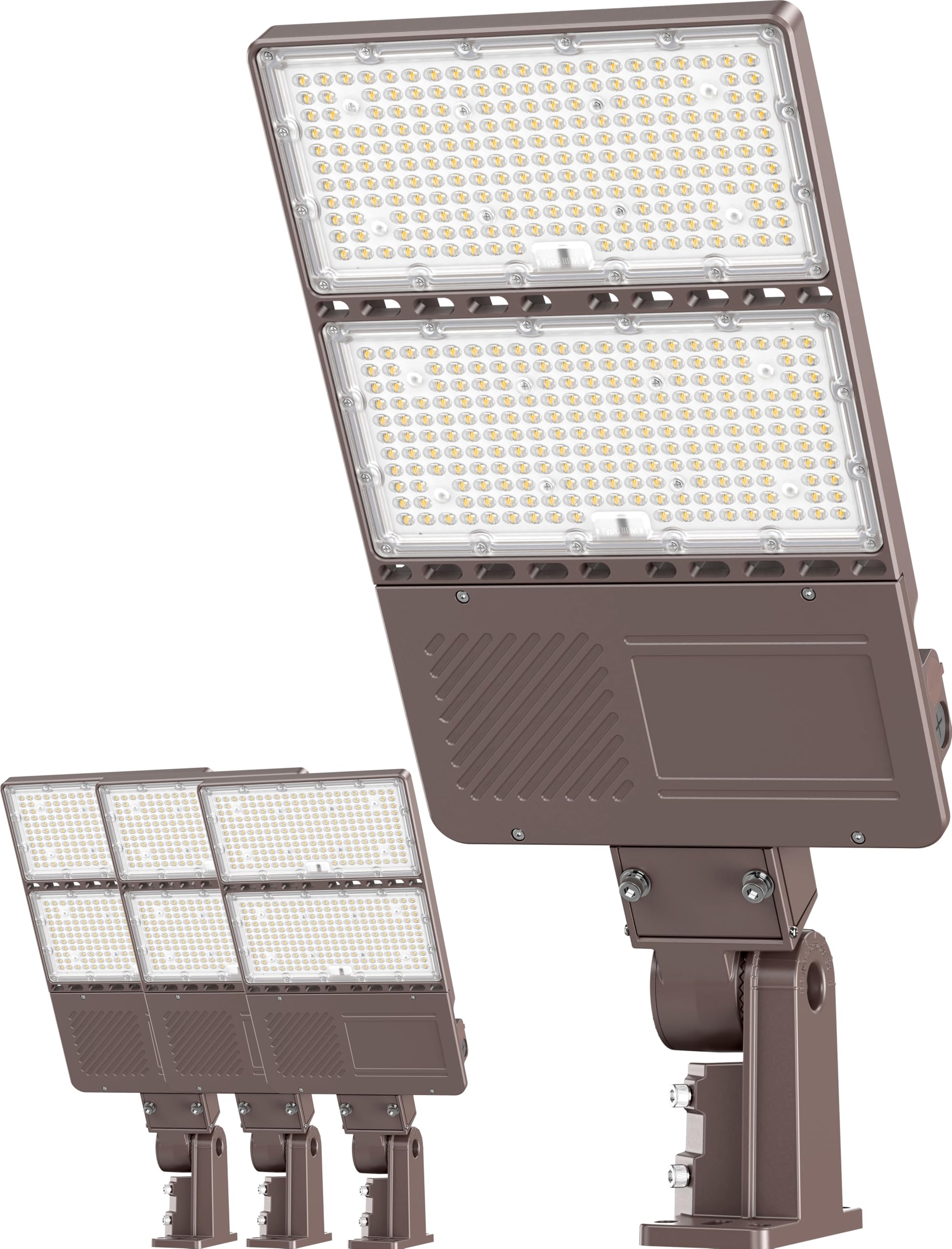 OPENLUX 480V 320W LED Parking Lot Light with Photocell Commercial LED Shoebox Pole Lights Dusk to Dawn 5000K IP65 Outdoor Area Road Lighting Arm & Slip Fitter Mount 4 Pack (4  277-480V 320W)