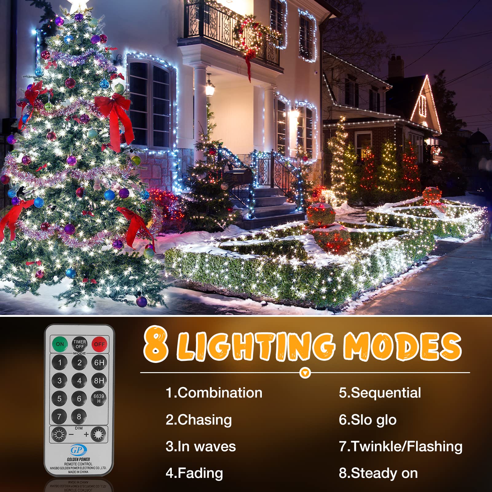 Hezbjiti 394FT Christmas String Lights - 1000 LED, Cold White, 8 Modes, Remote & Timer for Outdoor Decor, Weddings, Parties
