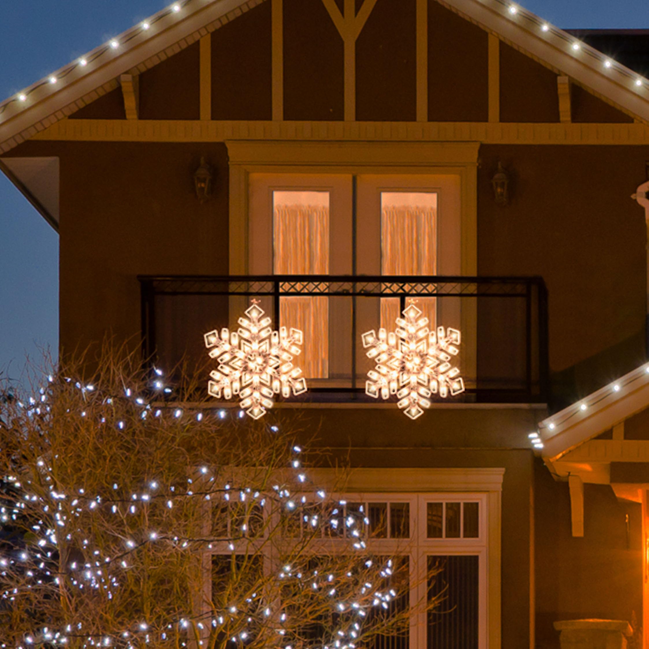 Justpro Christmas Window Silhouette Lights, Lighted Snowfalke Double Sided Decorations With 50 Count Incandescent Mini Light For Holiday Indoor Wall Door Glass Decor