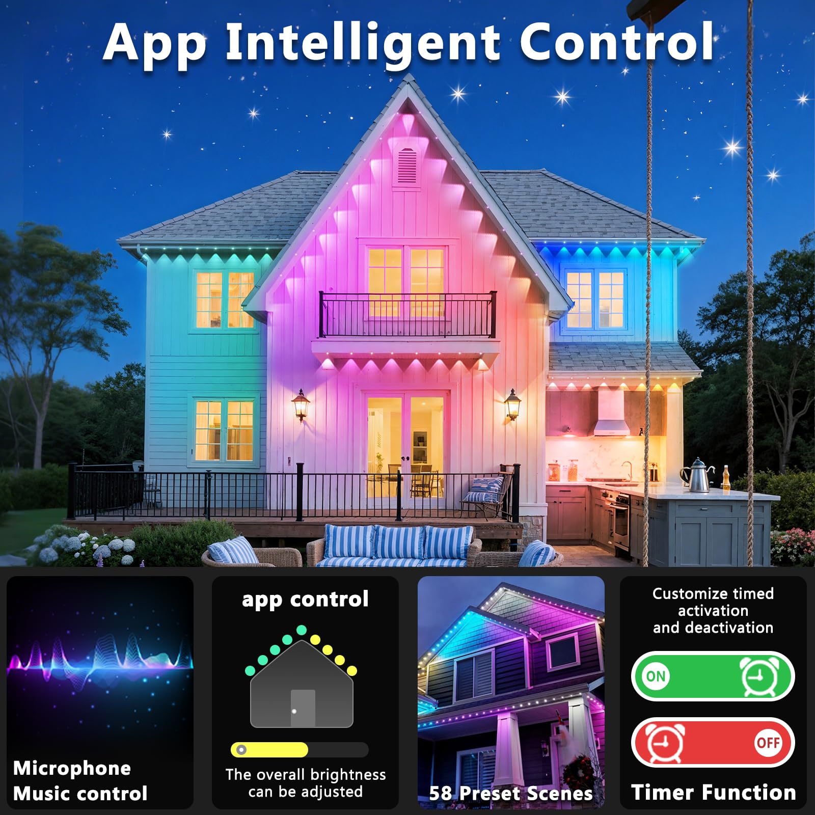 CETELUMA 300FT RGB Outdoor String Lights, IP67 Waterproof, Smart Control for Eaves, Holiday & Daily Decor