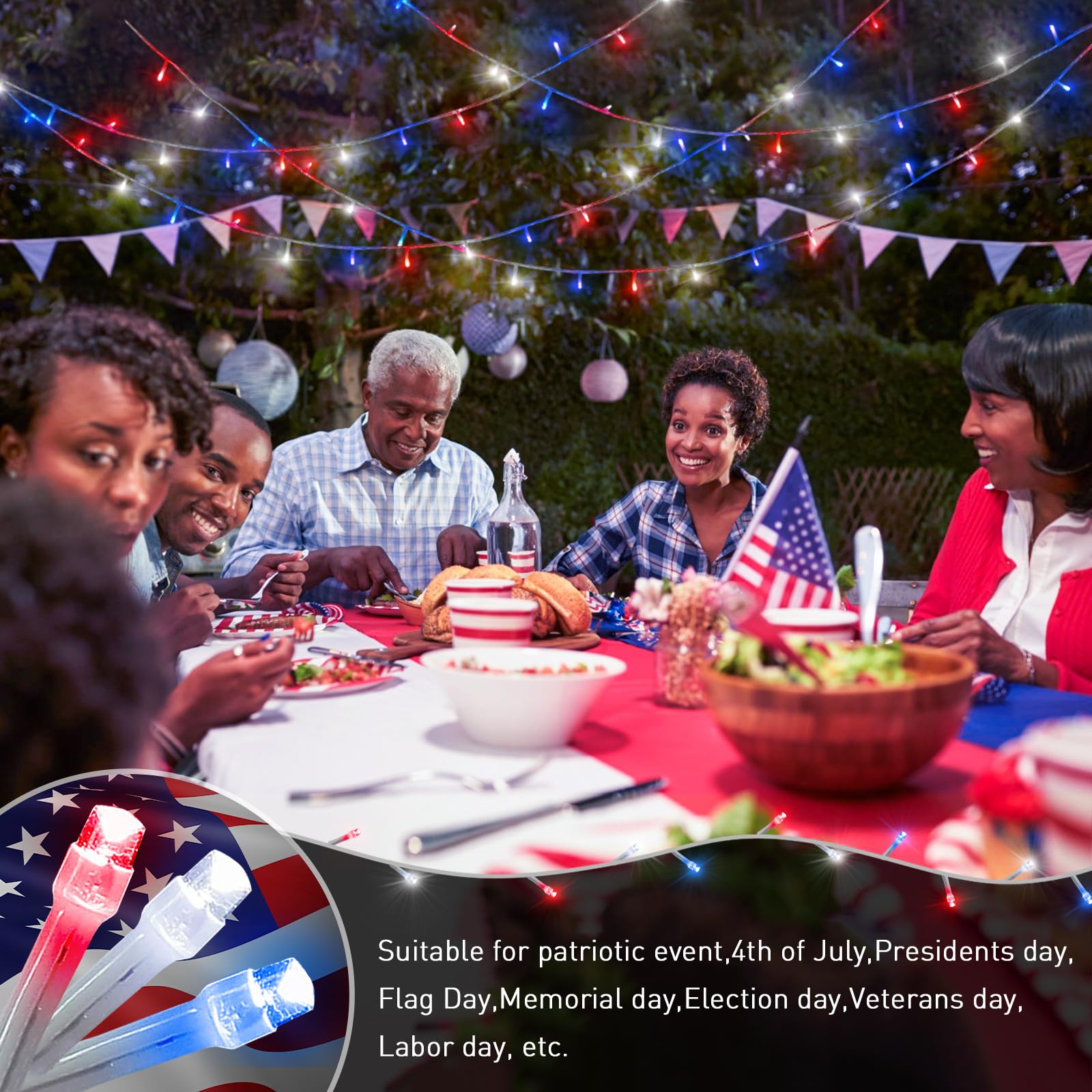 Jmexsuss Red White & Blue Lights Clear Wire, 66 Ft 200 Led 4Th Of July Decorations String Lights Plug In, Christmas Lights For I