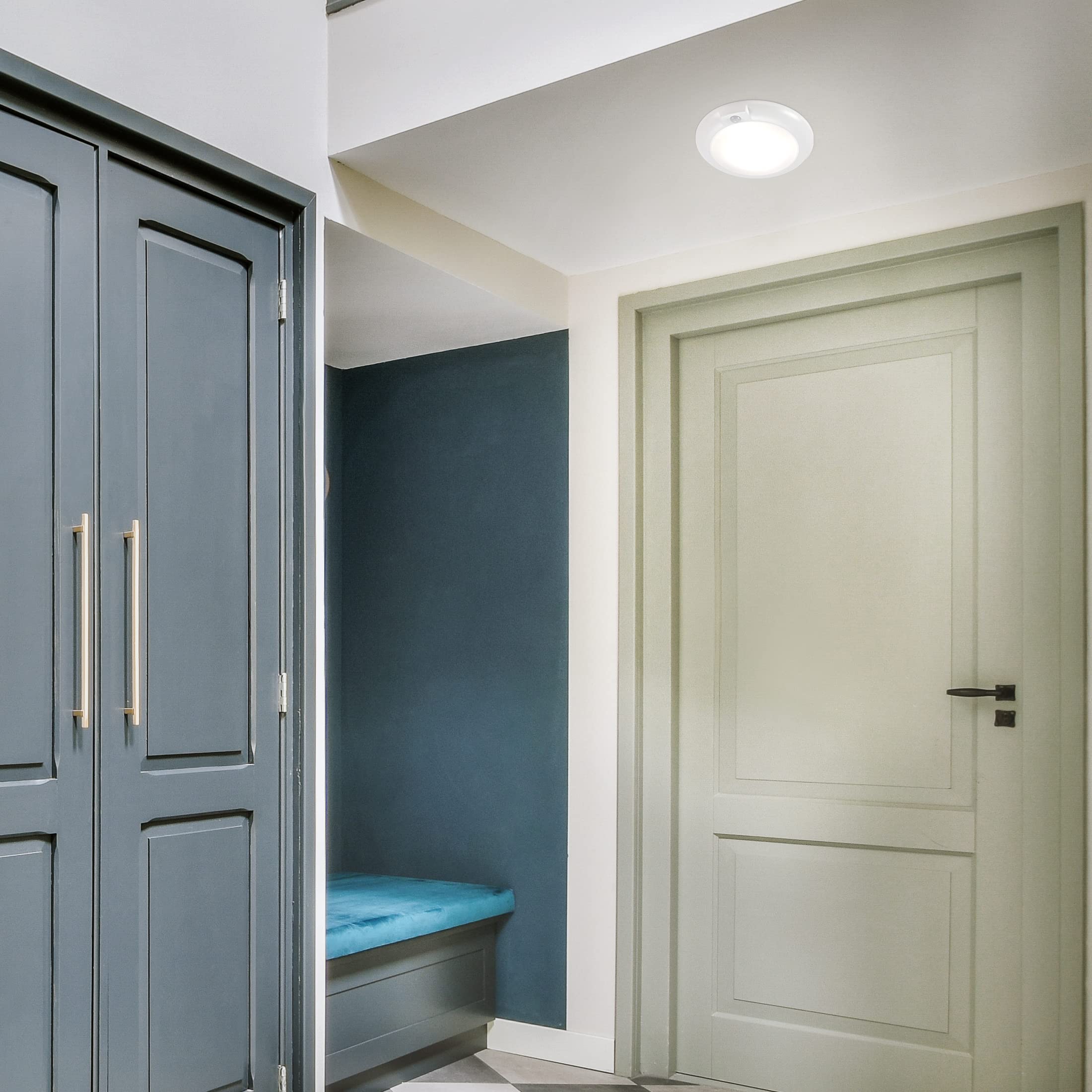 Maxxima Motion Sensor LED Ceiling Light Fixture - 600 Lumens, 3000K Warm White, Indoor Dome Light, Model MCL-710600W