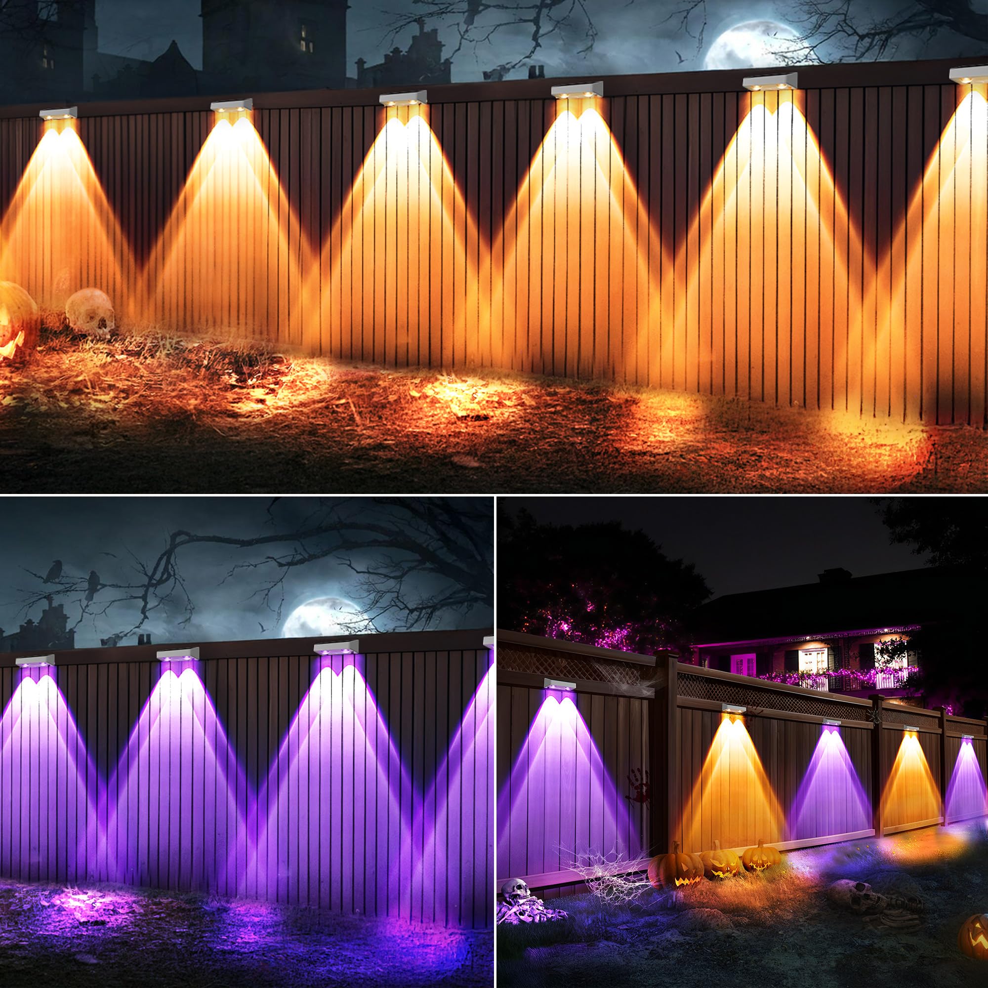 Brizled Outdoor Solar Fence Lights, 12 Pack, Waterproof IP65, 11 Modes, 9 Colors, 100 Lumens, RGBCW - White