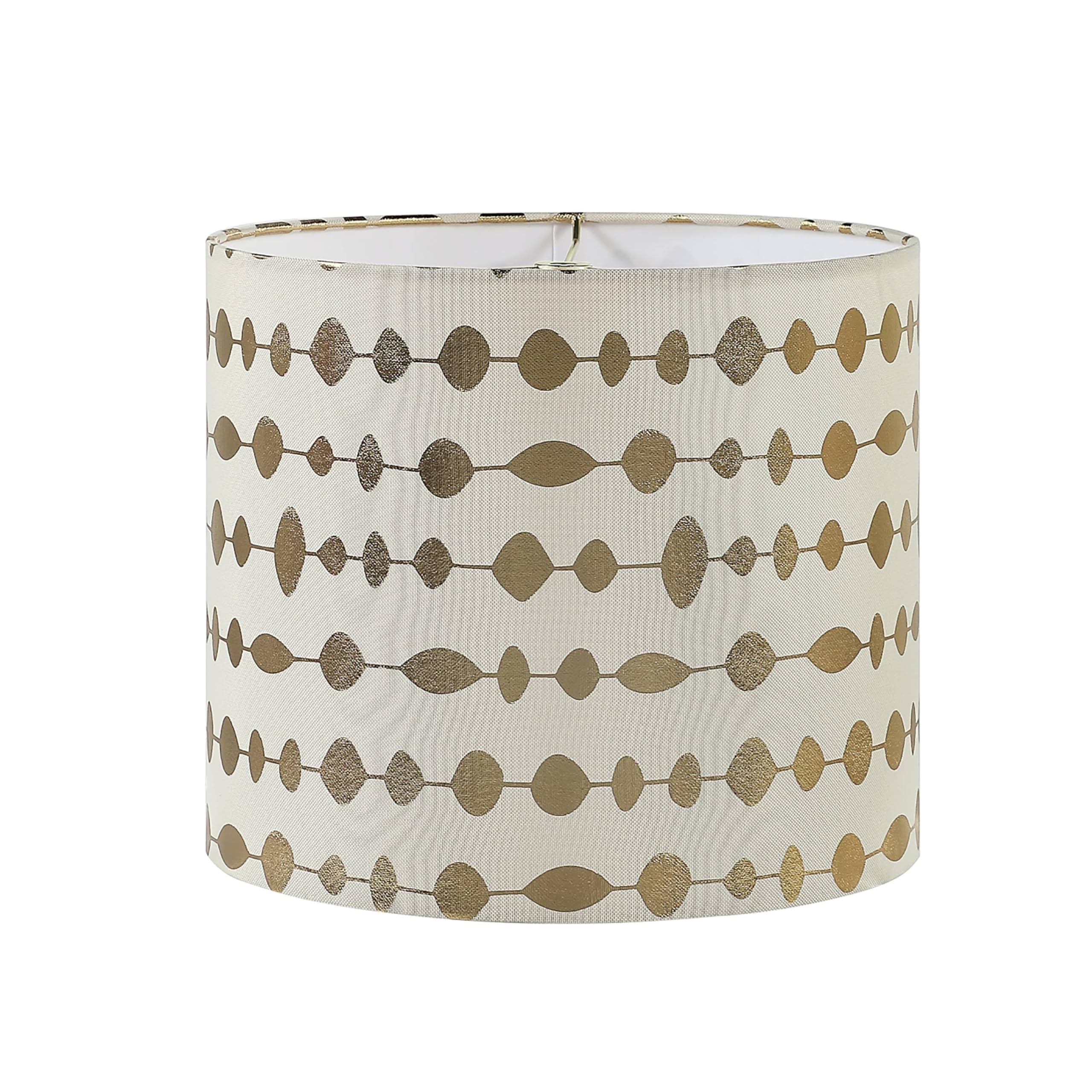 Aspen Creative Drum Lamp Shade, Faux Linen, Beige with Gold Print, 12in Wide, Model 31104