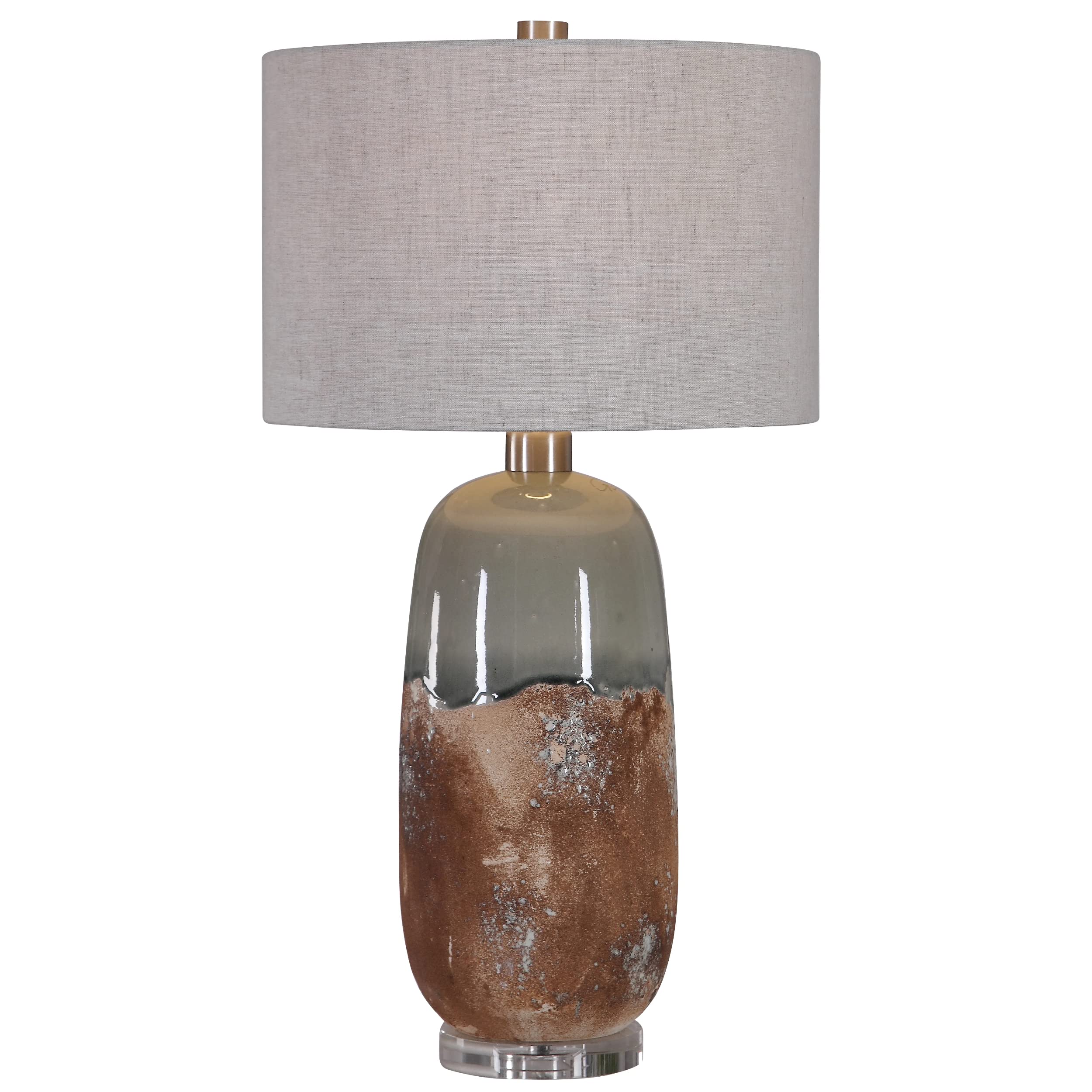 Uttermost 1 Light Table Lamp - Ceramic, Fabric, Iron, K9 Crystal - 16inW x 16inD x 30.25inH - Earthy Terracotta Rust/