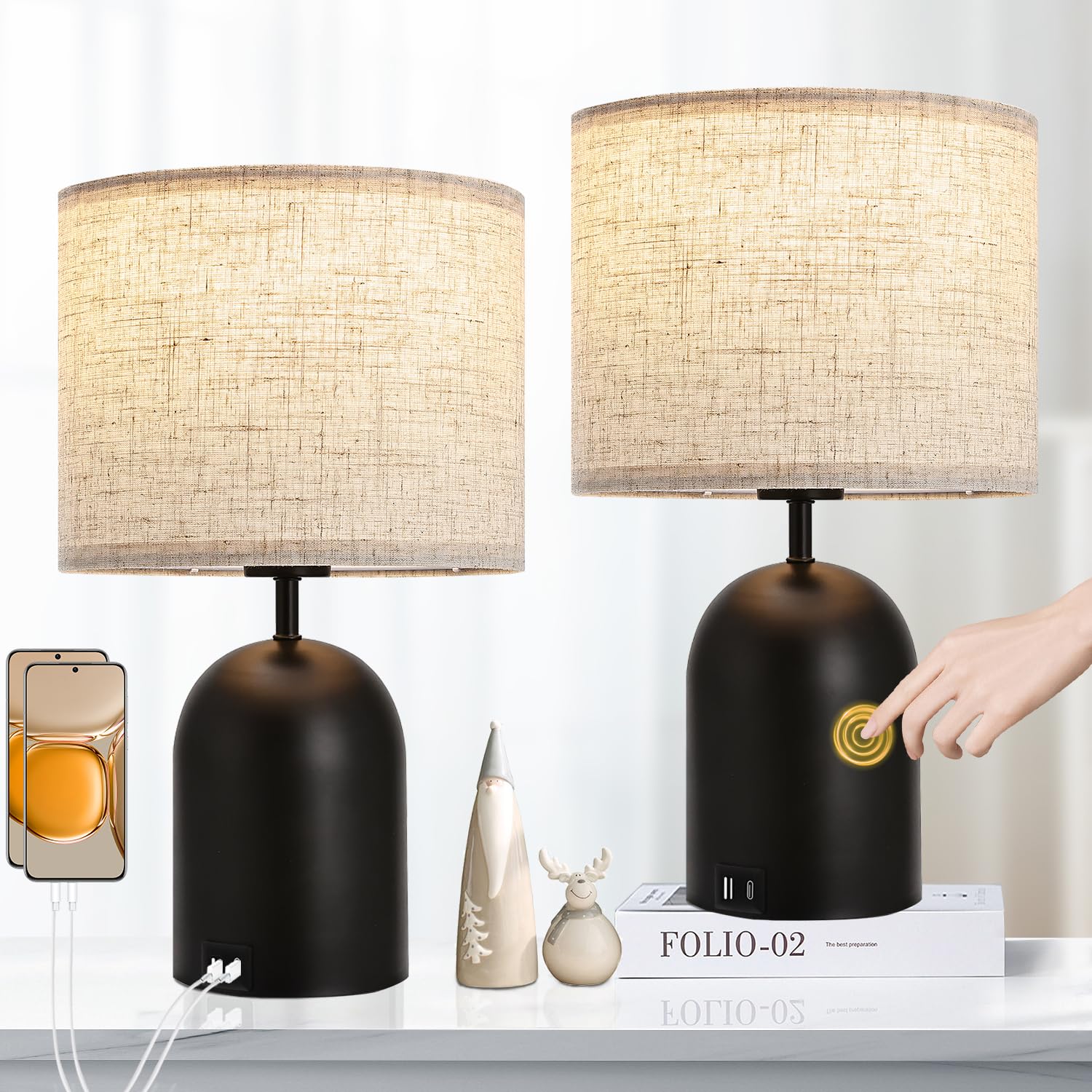 MoMyofdy Touch Control Table Lamps Set of 2 Dimmable Lamps for Nightstand Bedside Bedroom Small Modern Table Lamp Black& Gold To
