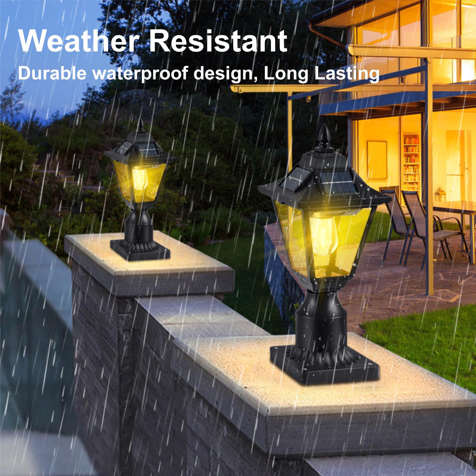 Dariisi 2 Pack Solar Post Lights, Motion Sensor Solar Lamp Post Lights With Pier Mount Base, Outdoor Waterproof Post Lantern For