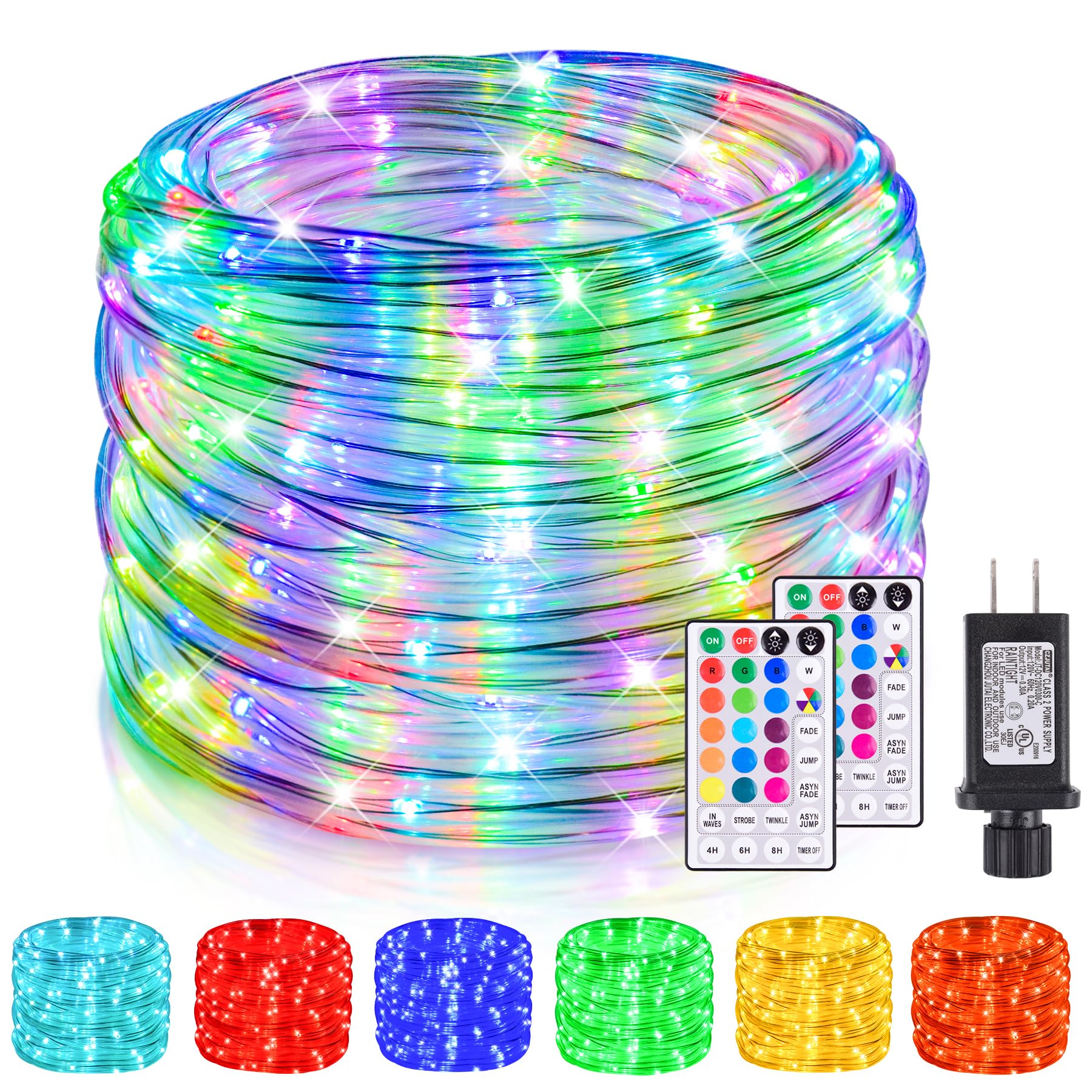 Nazuwke LED Rope Lights, 99FT, IP68 Waterproof, 18 Colors, 300 LEDs, Multicolor Fairy String Light, Model NA-99N