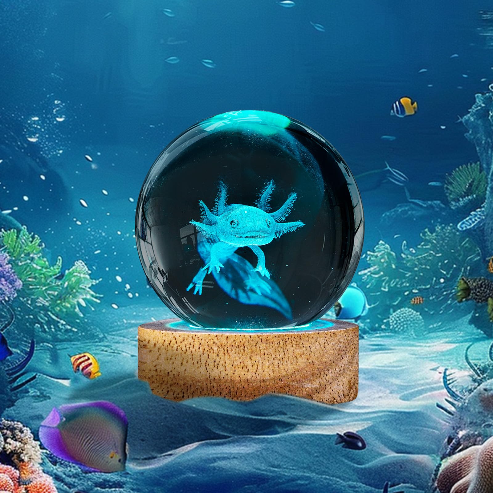 3D Axolotl Crystal Ball Night Light With 16 Color, Unique 60Mm Axolotl Figurines Glass Ball Lamps With Remote Cool Axolotl Toy R