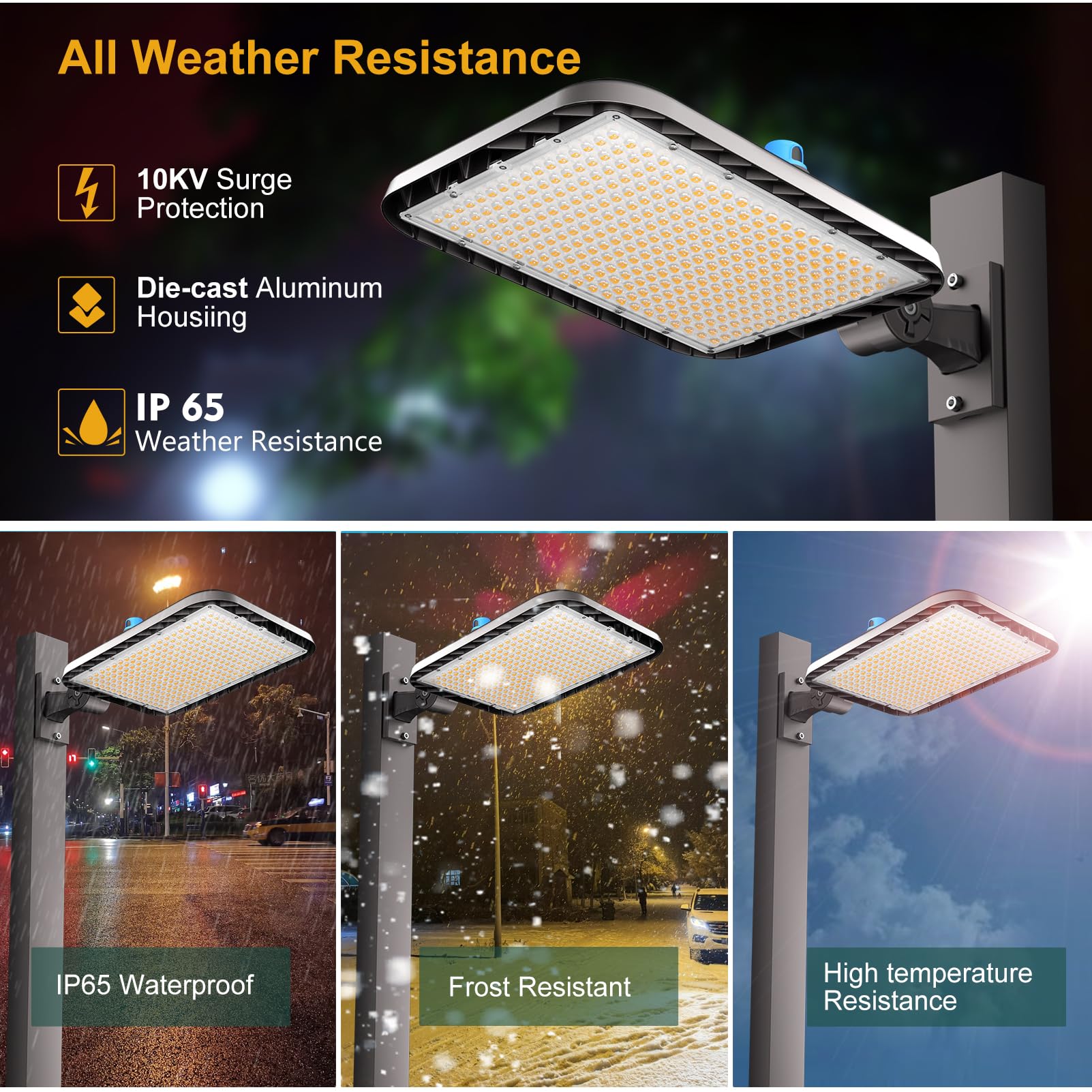 Acohook 500W Led Parking Lot Lighting 75000Lm(150Lm/W) Arm Mount Parking Lot Lights With Smart Photocell 5000K 6Kv Spd Outdoor Waterproof Led Street Light- 7Yrs Warranty 2Pack