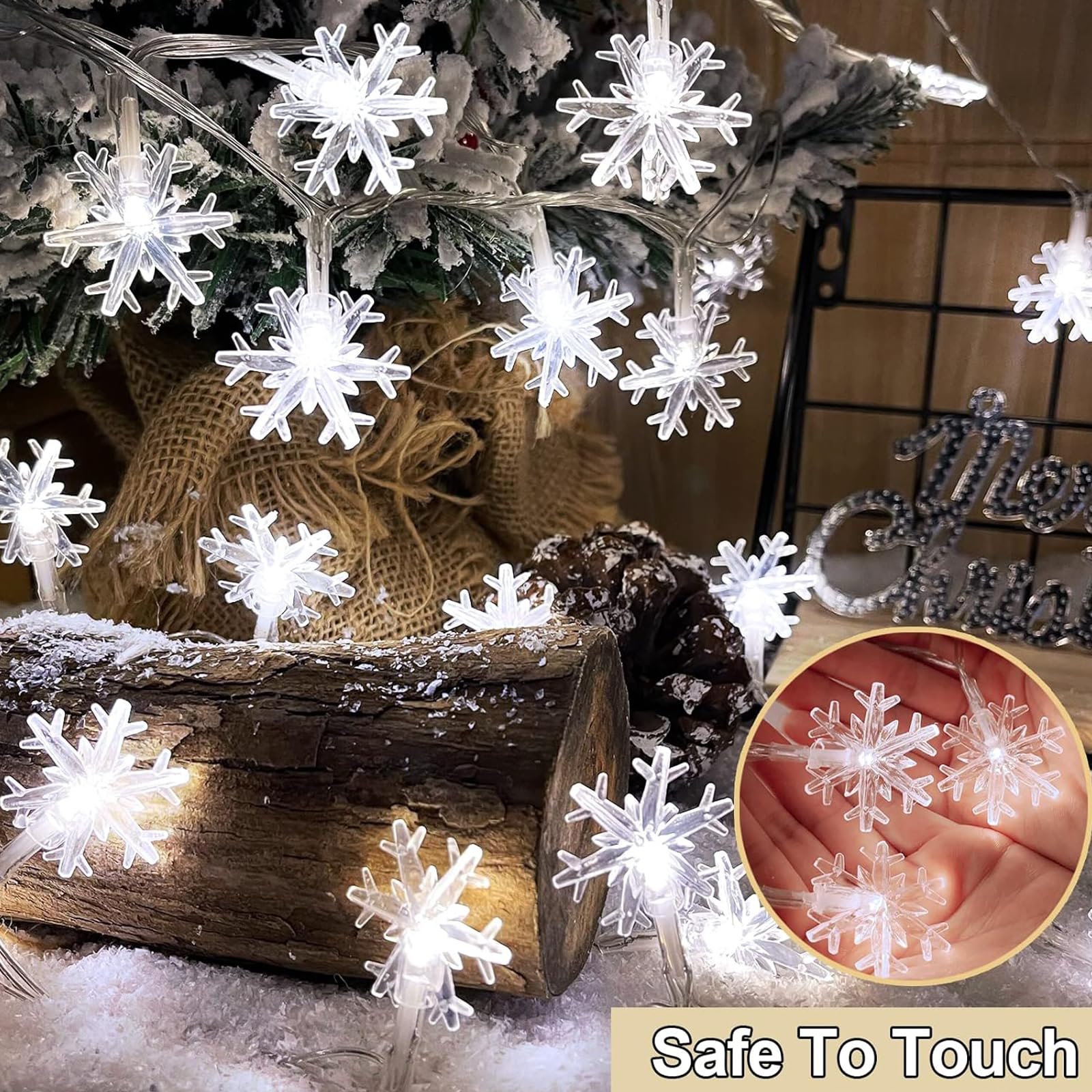 Colcutee Christmas Snowflake Lights, 20Ft 40Led 8 Modes & Timer Battery Operated Christmas Decorations Lights With Remote Control, Fairy Lights For Indoor Outdoor Holiday Party Decorations (White)