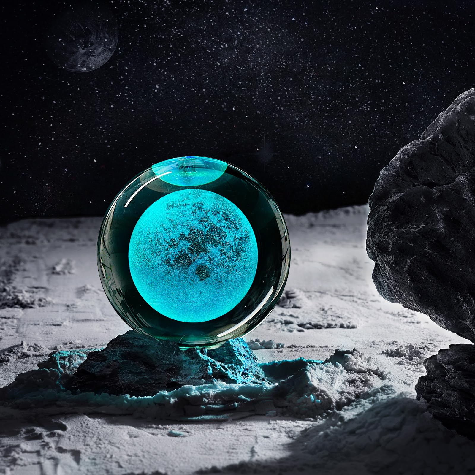 3D Moon Crystal Ball Night Light 3.15 Inch Moon Galaxy Glass Ball Lamp With 16 Color Changing And Remote Moon Planet Home Decor