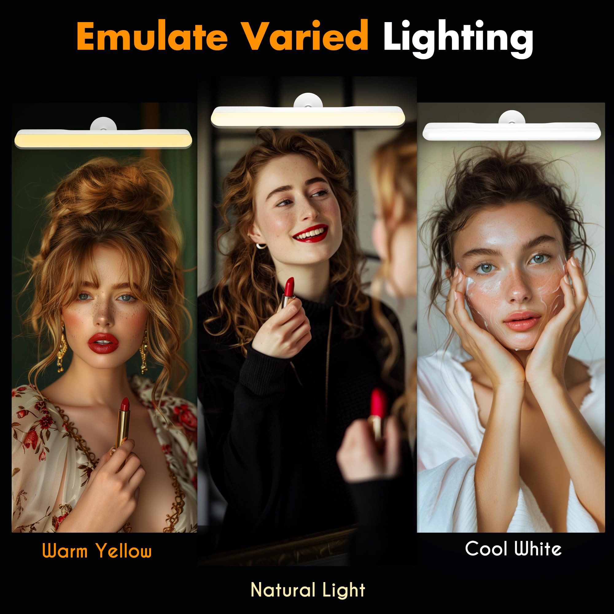 Cambk Cordless Vanity Mirror Lights, 4000Mah Rechargeable Makeup Lighting For Bathroom With Adjustable Color Temp & Brightness, 36 Hrs Battery Life Portable Led Wireless Vanity Light For Travel