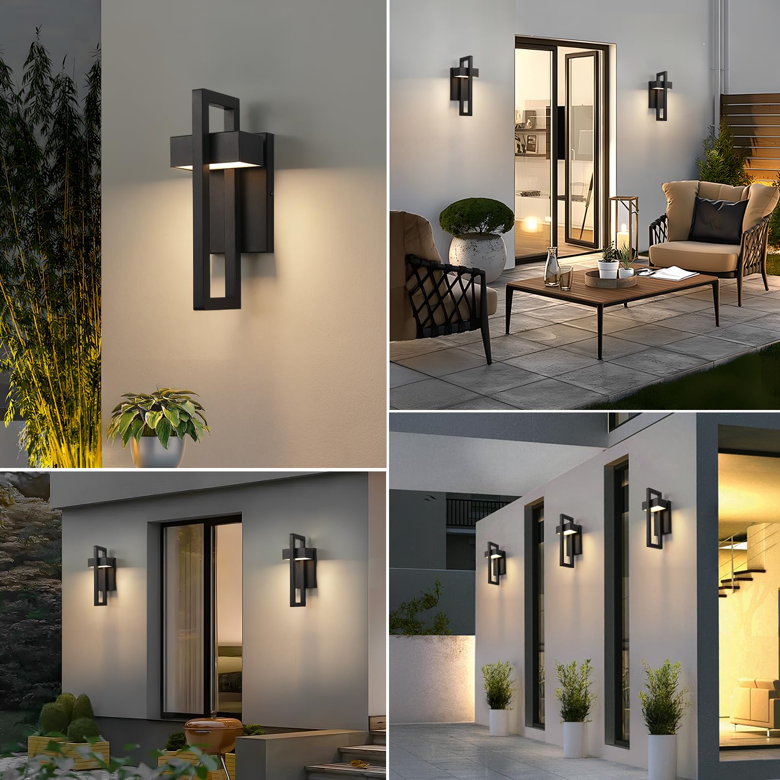 Tewei Led Outdoor Wall Sconce Modern Exterior Lighting Fixtures  Matte Black Outdoor Front Porch Lights Led Outside Wall Mount Lights For House  Hallway  Warm White 3000K  1 Pack