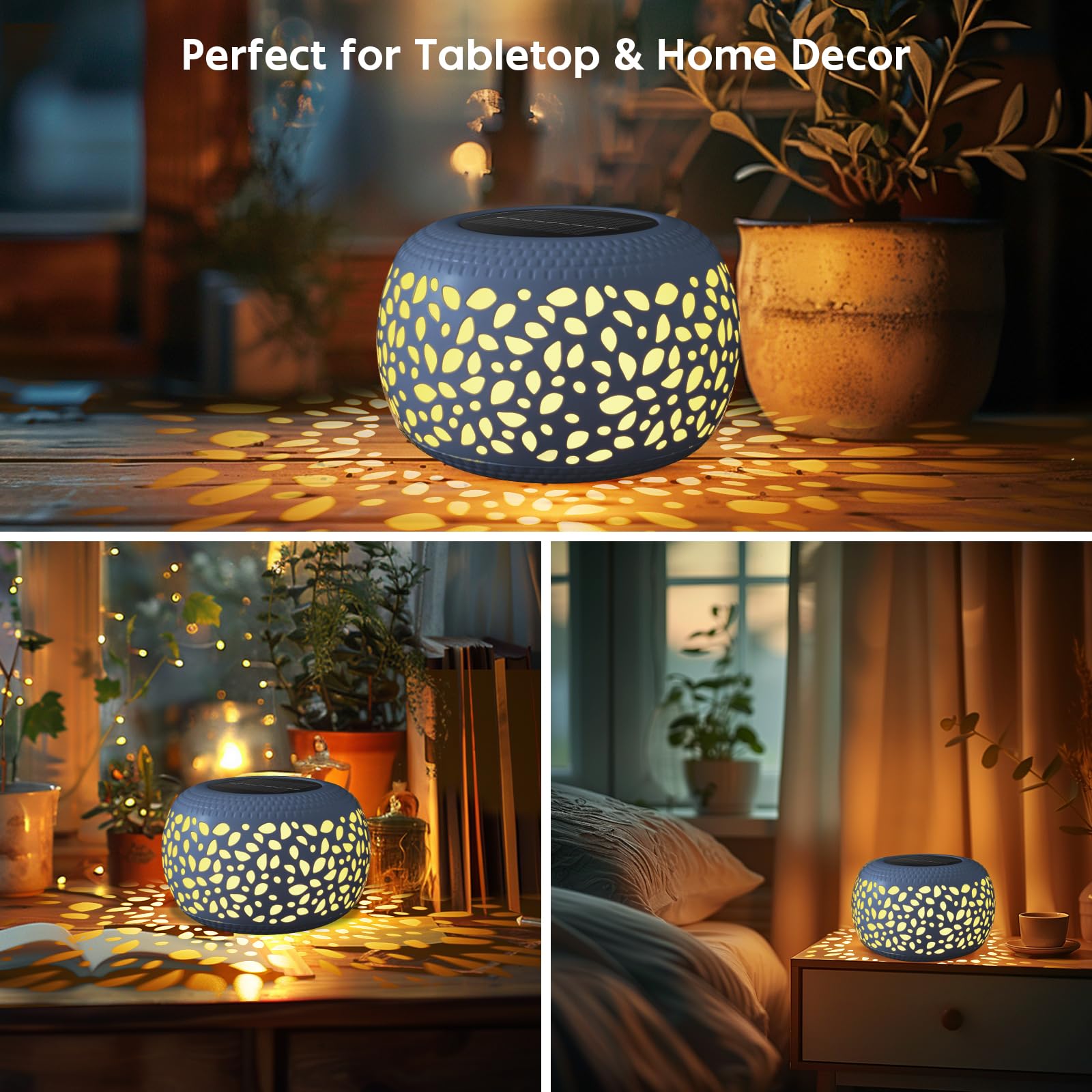 Solar Lantern Garden Patio Decor: 4 Pack White Solar Lanterns Outdoor Waterproof, Solar Lights Outdoor For Table Balcony Deck Pathway Porch Yard Decorations, Outside Hollow Out Metal Led Solar Lantern