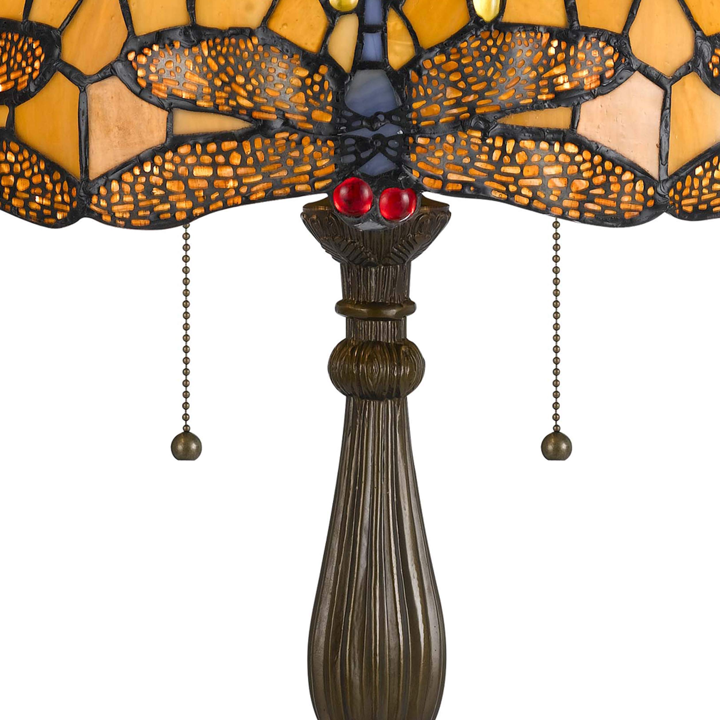 Benzara Tiffany Table Lamp, 2 Bulb, Dragonfly Design Shade, Metal, Multicolor, Model BM223636