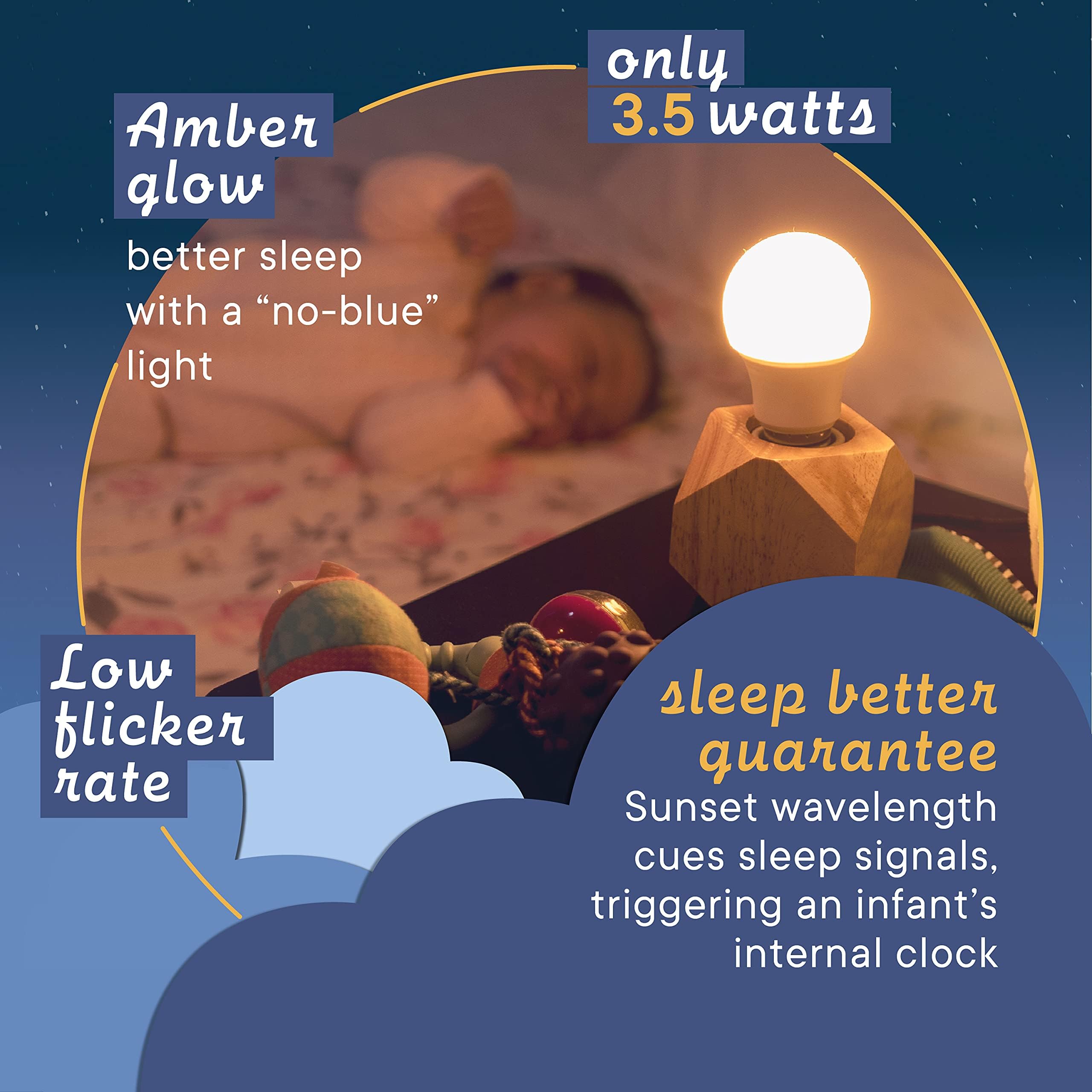 Harth Amber Light Bulb - 3.5W E26 LED, 1800K Warm Light, 1 Pack, Nite-Nite Model, Soft Lighting for Bedroom and Kids Room