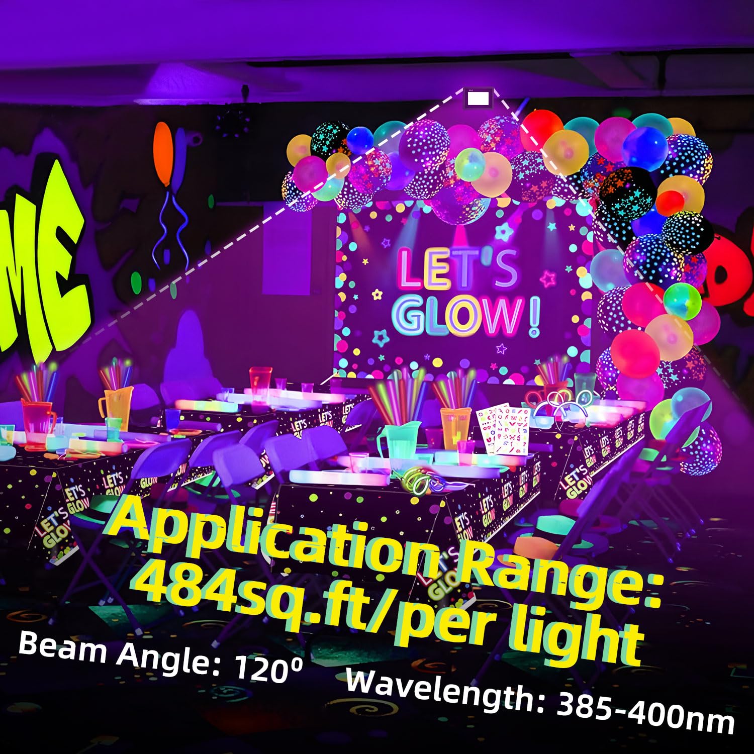 36W Led Black Light Ip66 Waterproof, Outdoor Blacklight Flood Light With Plug+Switch+Cord, Light Up 22X22Ft, For Neon Glow In The Dark Party Body Paint Fluorescent Poster Classroom Bedroom Halloween