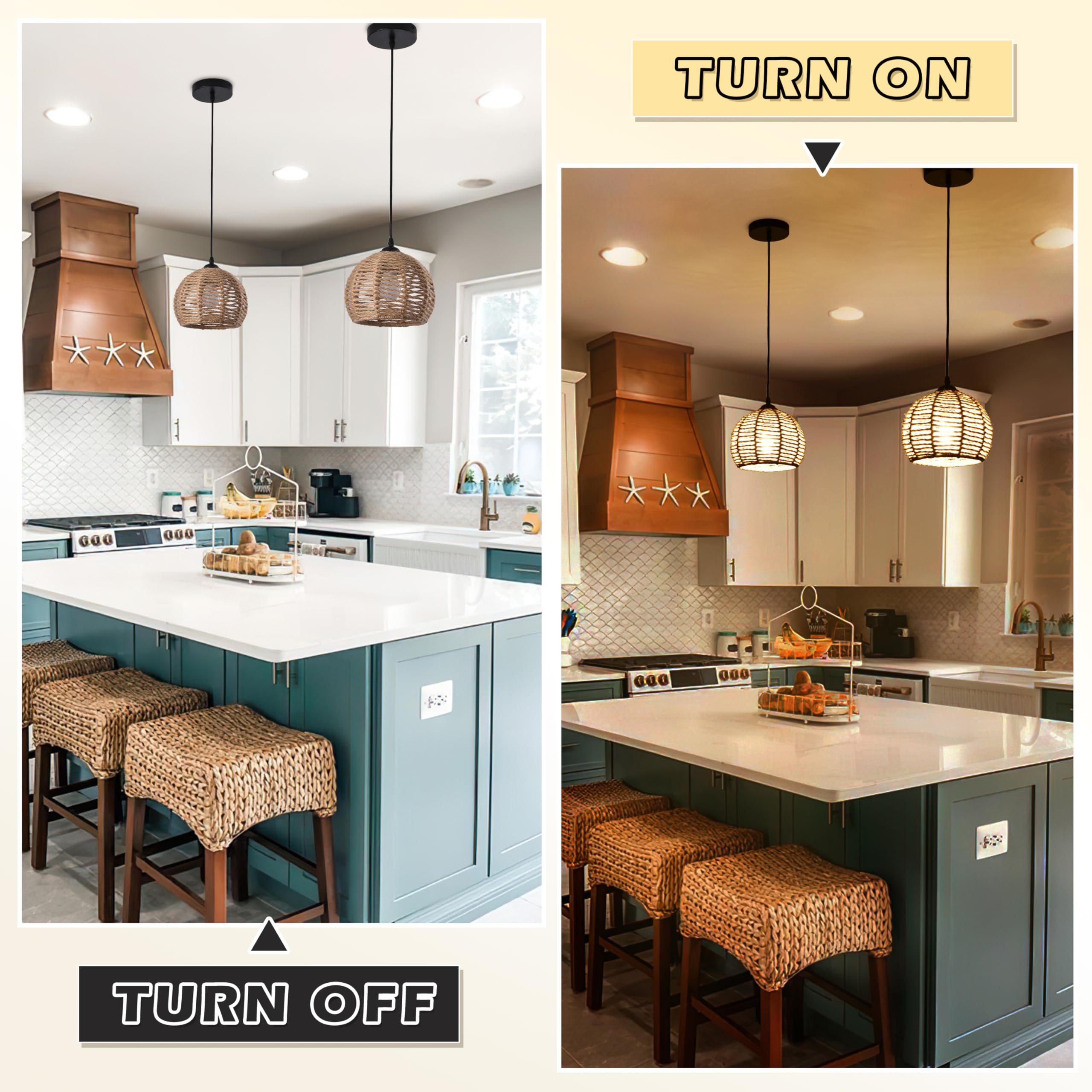 Ayshwilldec Boho Woven Pendant Light - Rustic Hemp Rope Chandelier For Dining Room & Kitchen