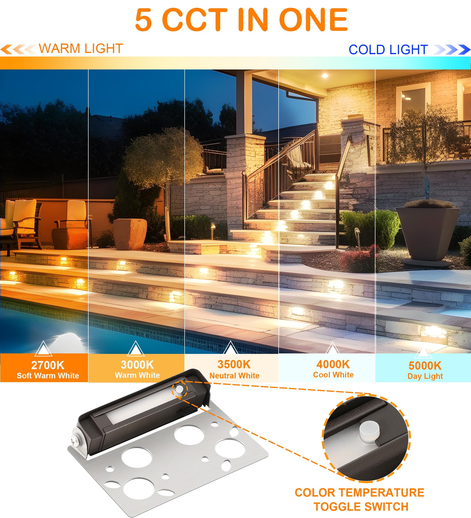 Cloudy Bay [8 Pack] 4 Inch 3W 5Cct Hardscape Paver Light,Retainng Wall Lights Outdoor,Ip65 Waterproof,2700K/3000K/3500K/4000K/50