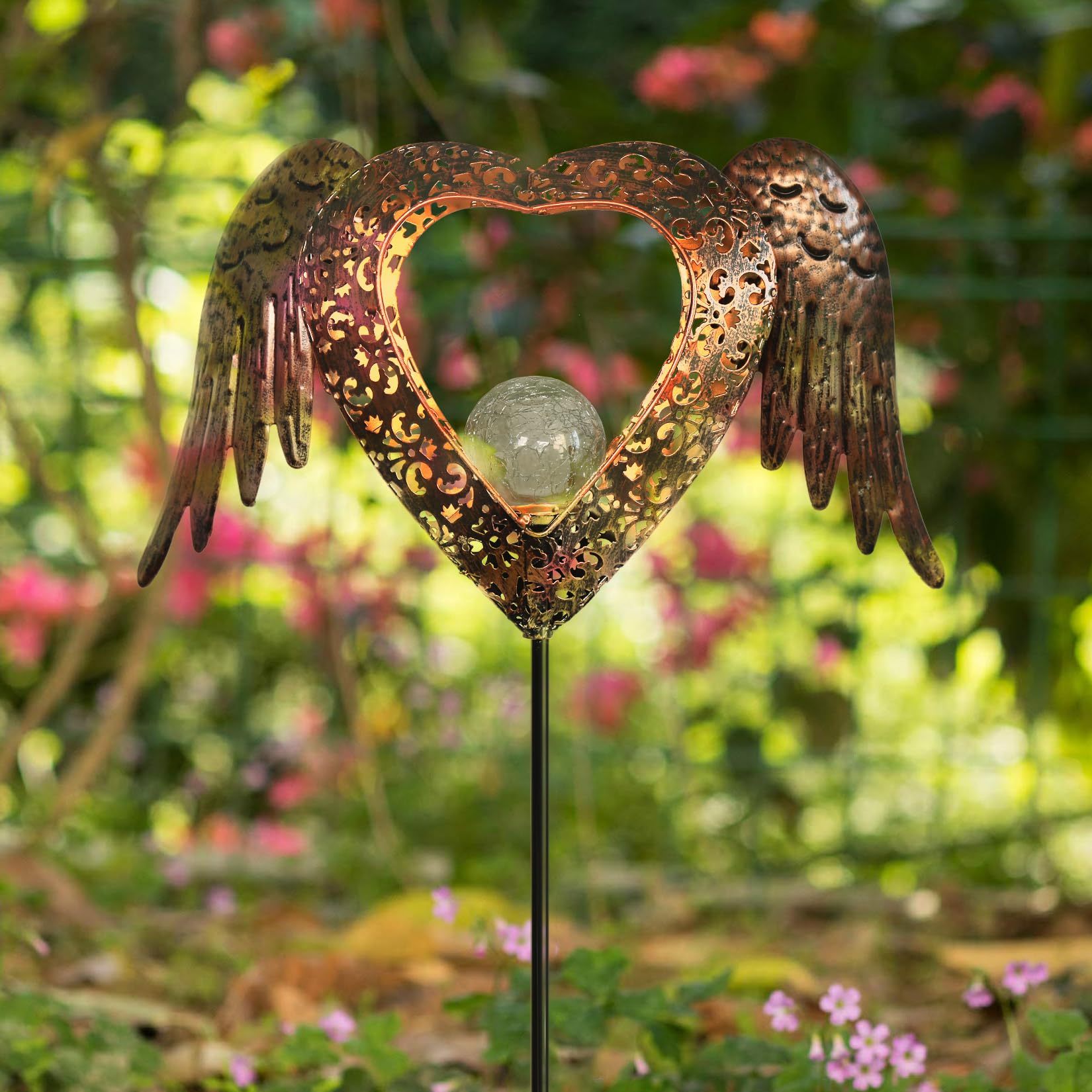 Kaixoxin Leds Solar Stake Lights For Garden Metal Warm White, Memorial Gift - Perfect As Remembrance & Sympathy Gifts (Heart-Bro