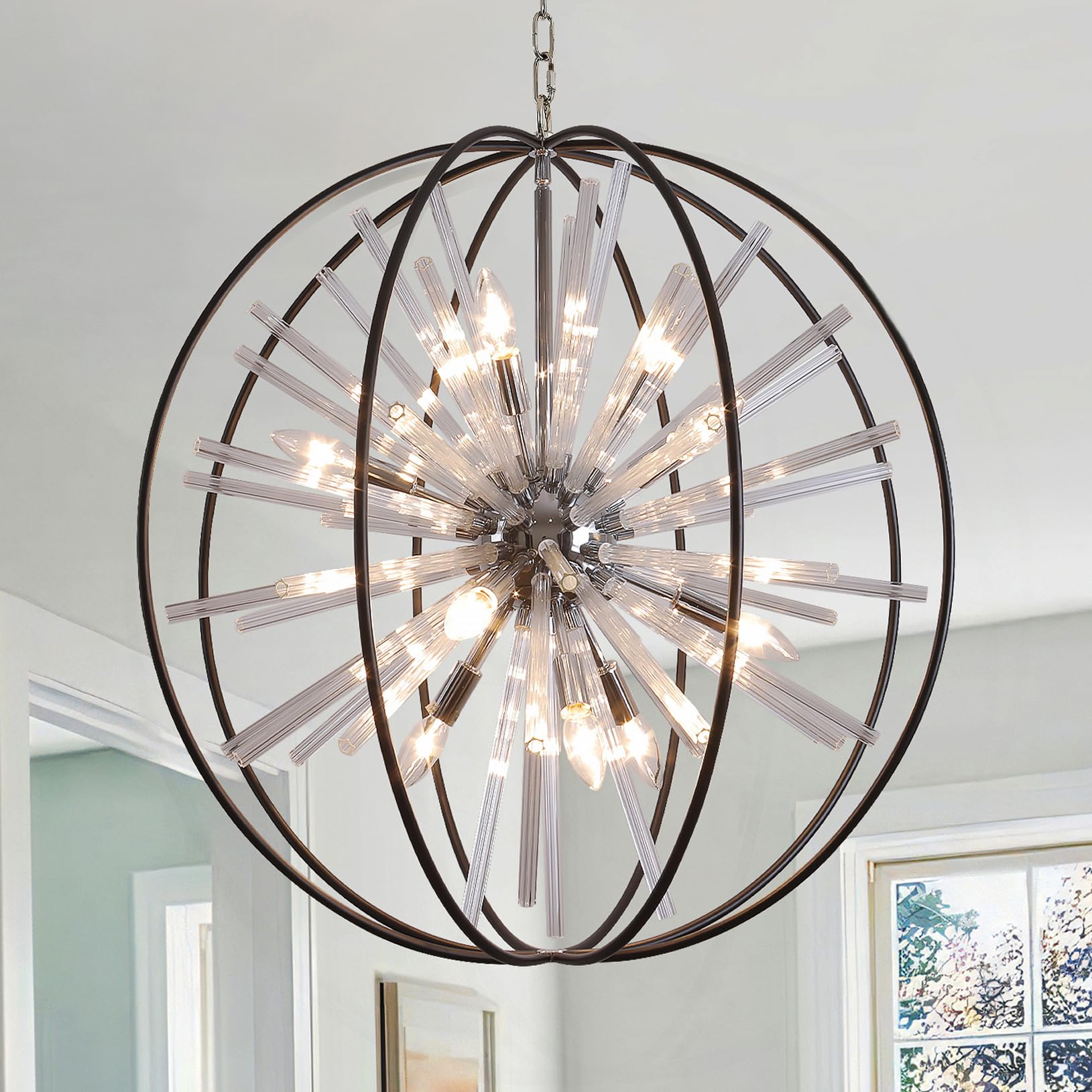 Vezzio D27'' Black Modern Foyer Entryway Chandelier - 12-Light