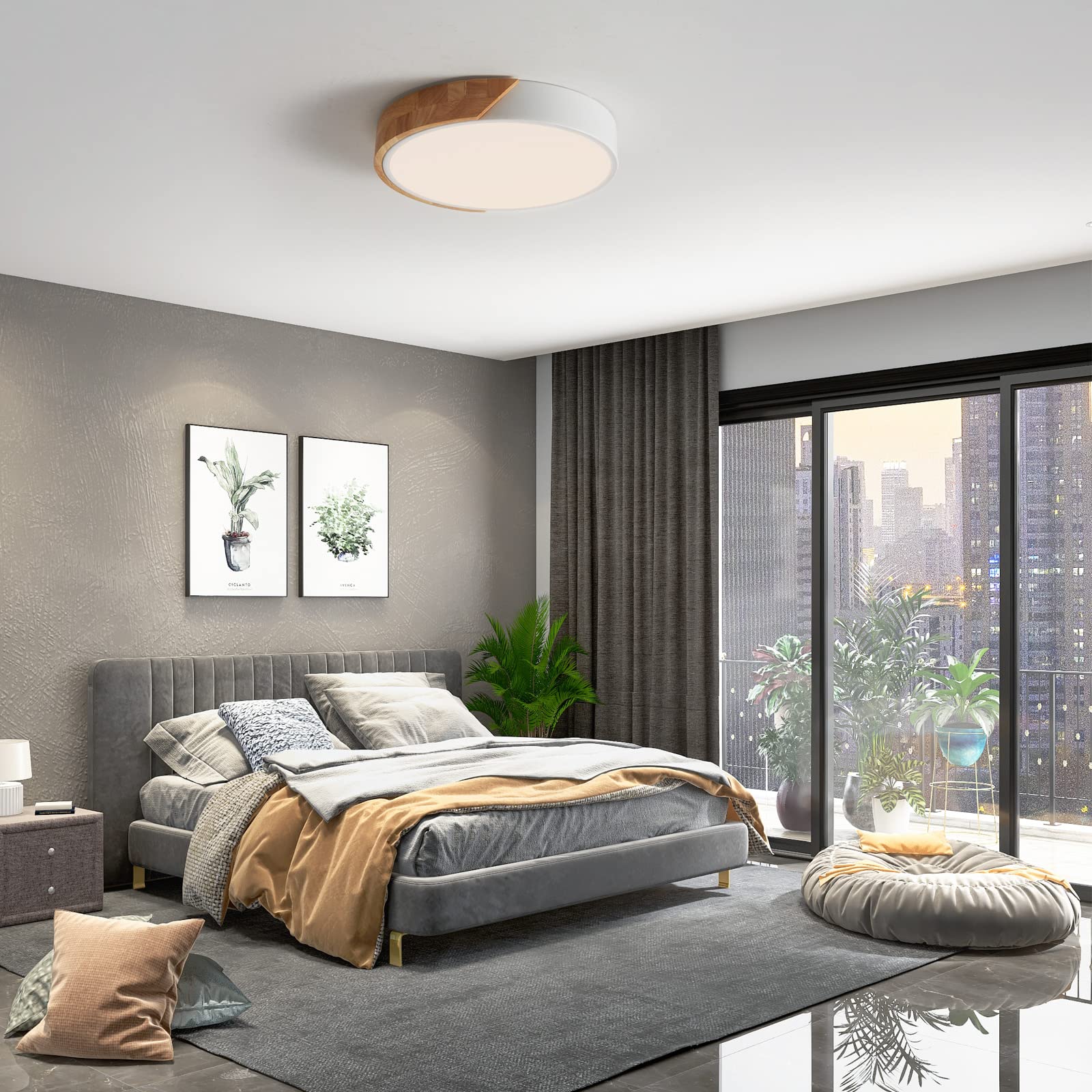 Lufun Led Ceiling Lights, 12 Inch Modern Flush Mount Lighting Fixture,Round Shaped Wood Ceiling Lighting,White,30W,4000K Nautral