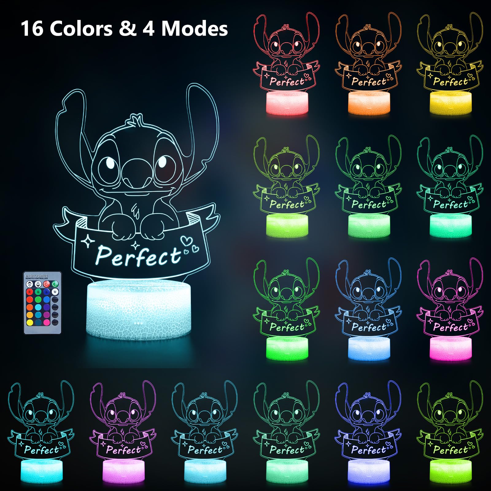 Hoofun Stitch Night Light: Stitch Gifts, Stitch Stuff With Remote Control And Marker Pen, Stitch Light 16 Colors For Girls Room