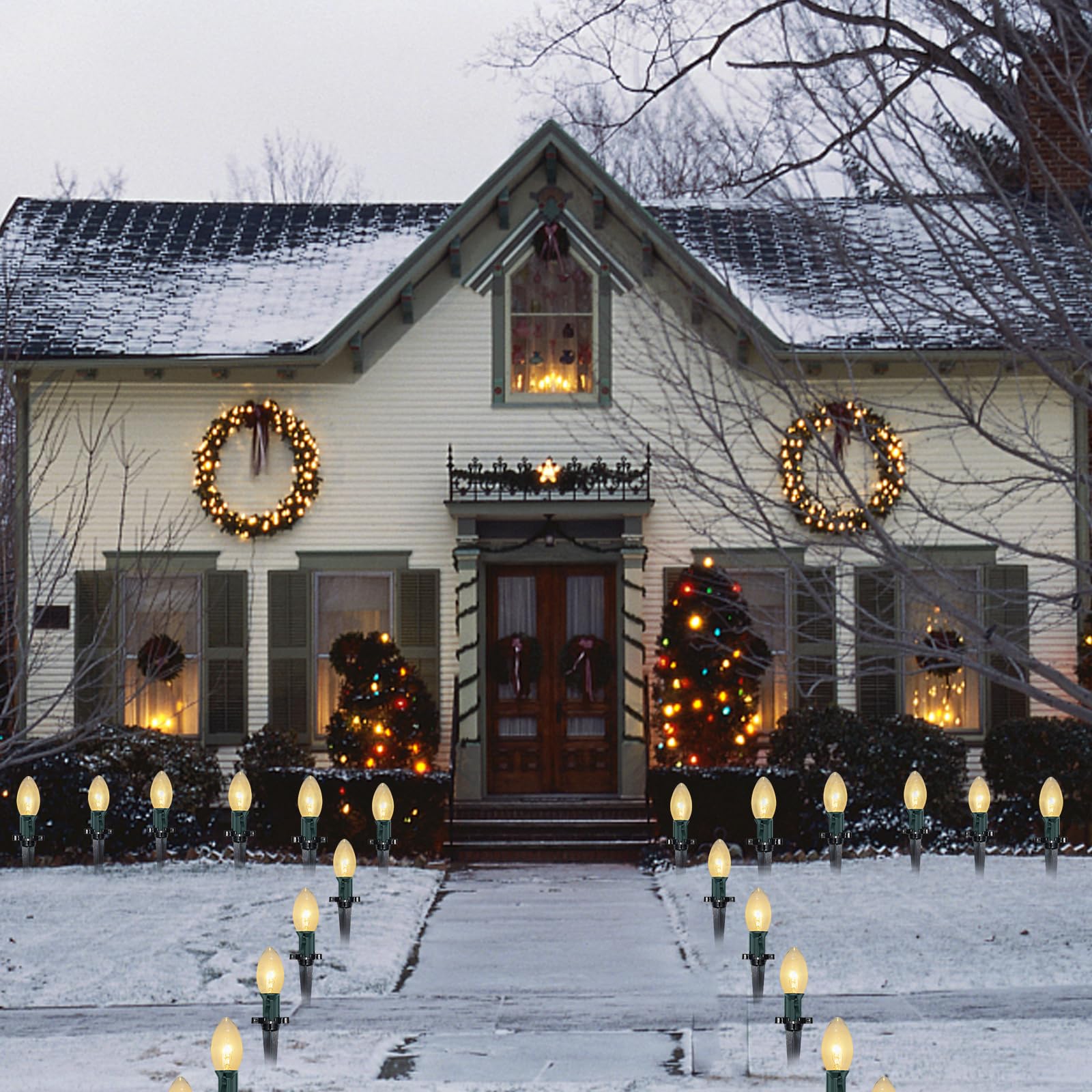 Abeja C9 Christmas Pathway String Lights - 38Ft, 25 Clear Bulbs, Waterproof Outdoor Decorations