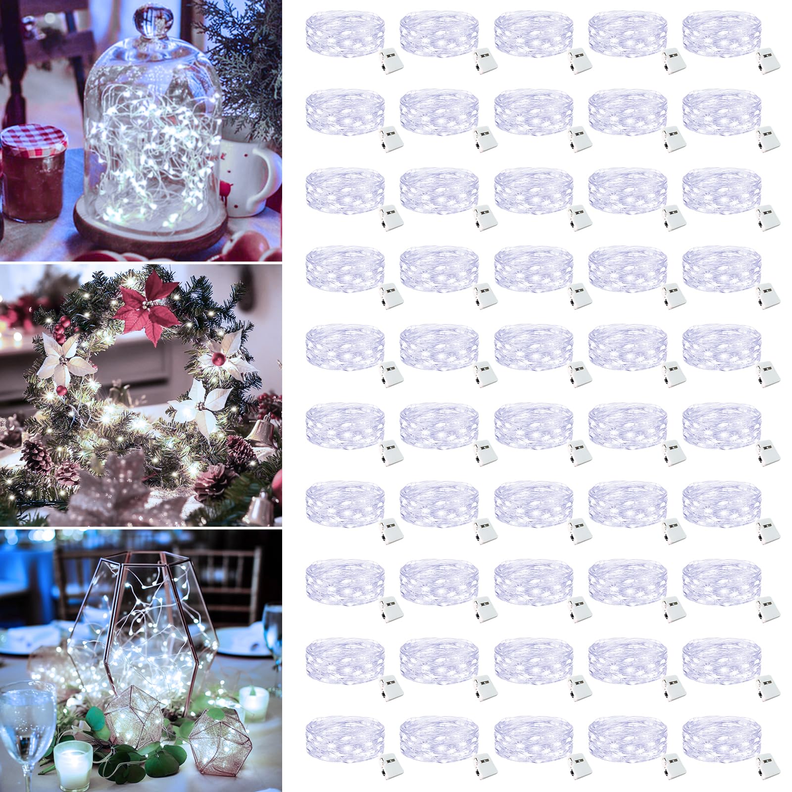 Fairdeer 50 Pack Fairy Lights - 7ft 20 LED Twinkle Lights, Battery Operated, Waterproof, Cool White, Model BL26C-50