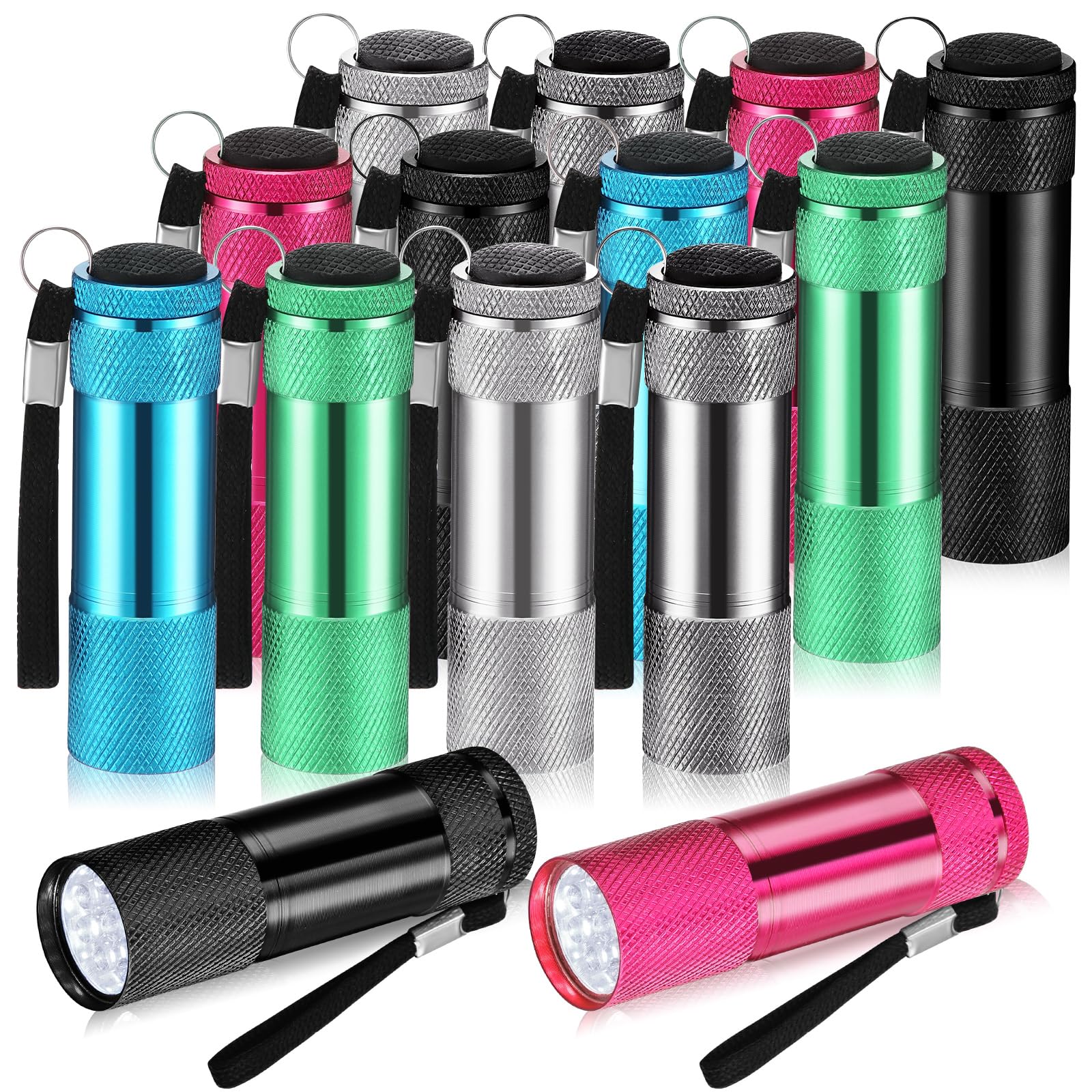 VIHOSE Mini Flashlights 12 Pcs Set, Bright Aluminum LED Handheld Lights with Lanyard, Elegant Colors for Kids Camping and Emergencies