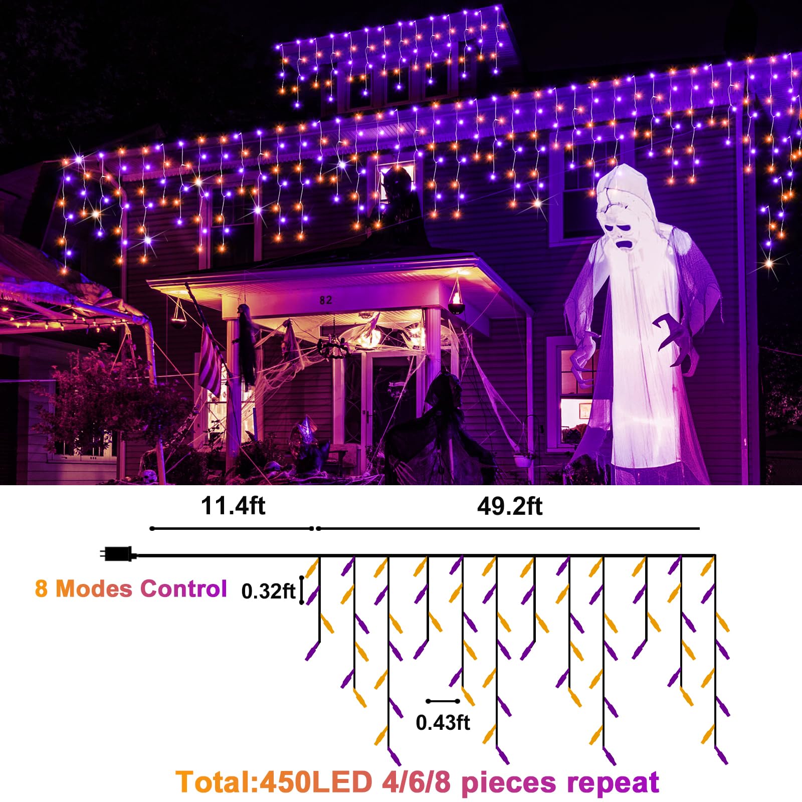 Outdoor 49Ft 450Led Fairy String Lights With 8 Modes Timer For Indoor/Outdoor Use - Perfect For House, Garden, Party & Holiday D