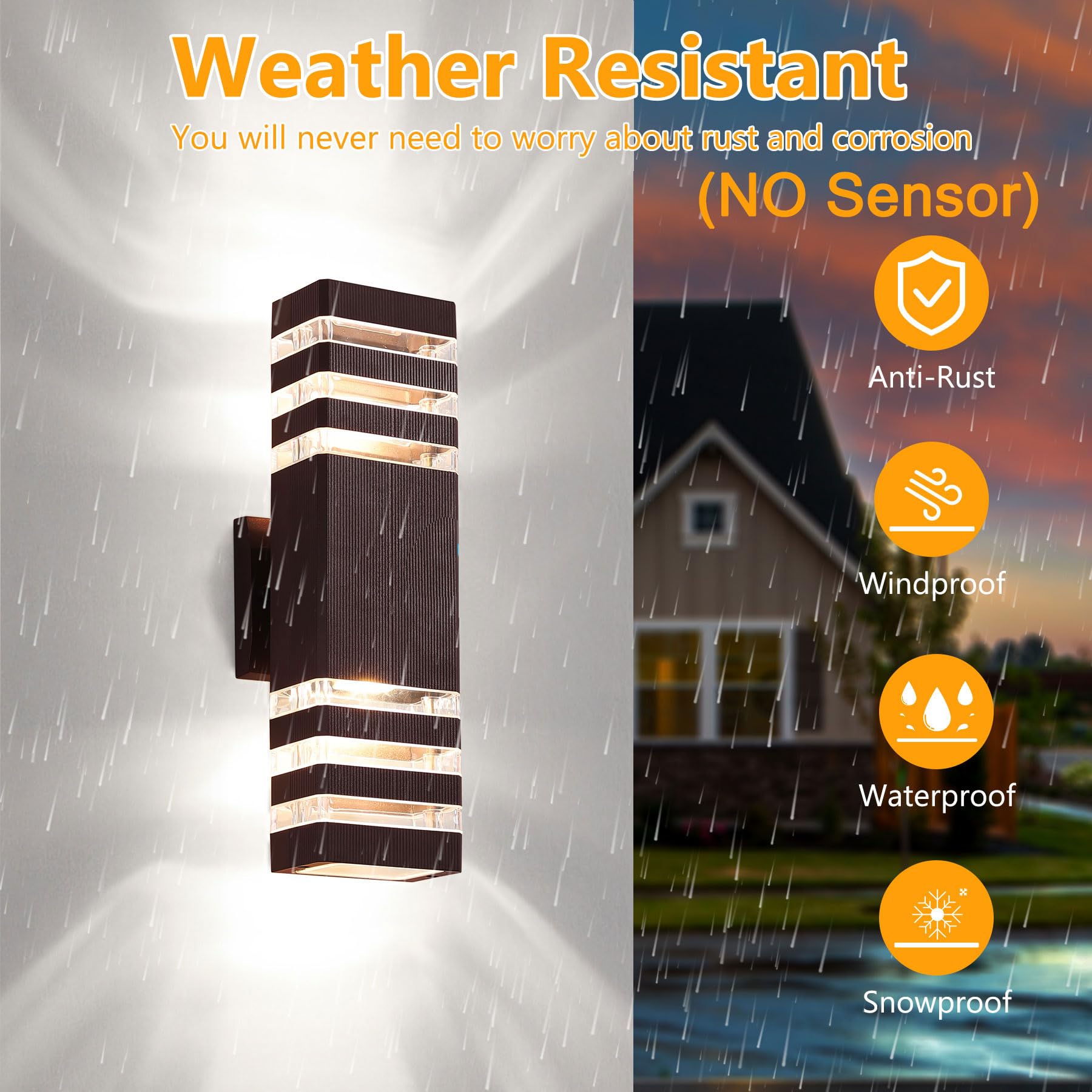 Tewei Outdoor Wall Lights 2 Pack - Modern Waterproof Aluminum Up & Down Porch Sconces, Brown