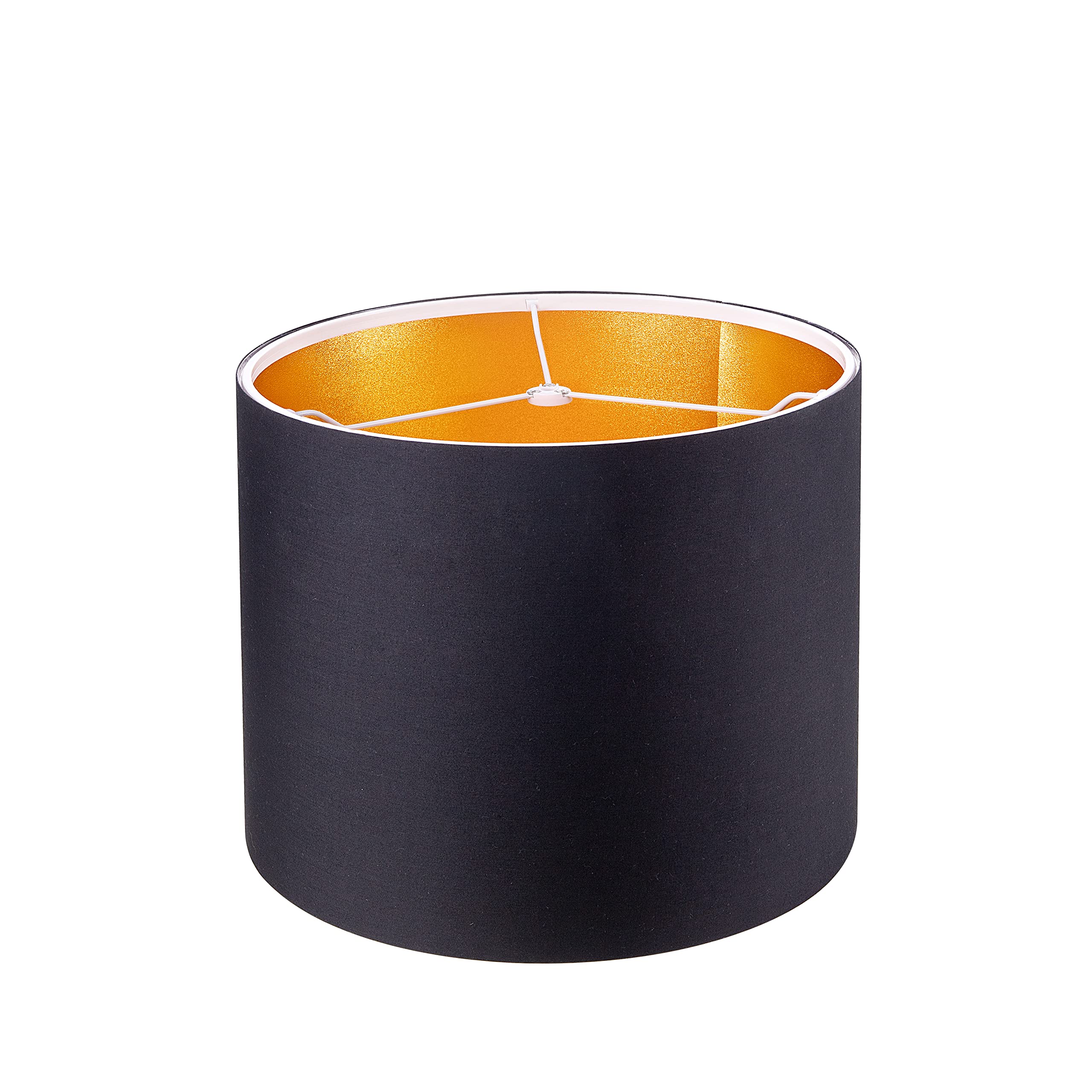 Wellmet Lampshade for Table, Bedside, Floor Lamp - Fabric Drum, 14inx14inx11in, Black Gold, Model DS-TLS