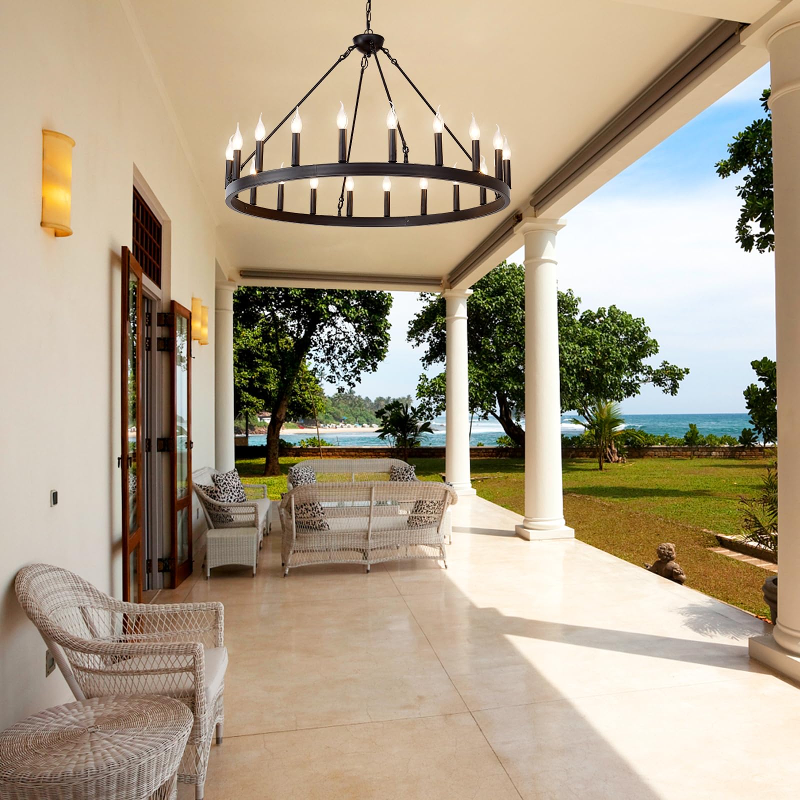 Zbmyrbzj 40'' Black Wagon Wheel Chandelier, 20-Light Industrial Ceiling Fixture For High Ceilings