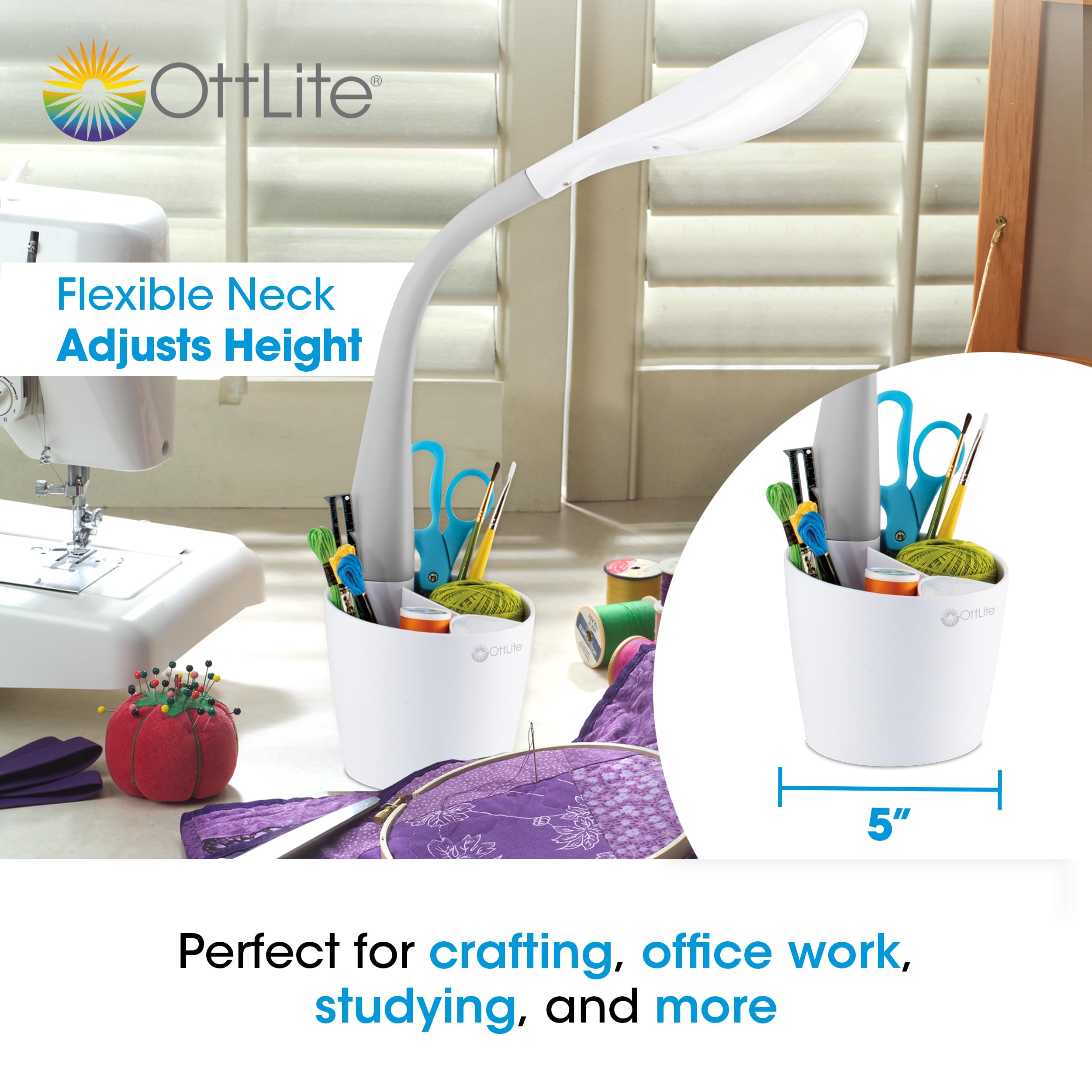 Ottlite Led Desk Space Organizer Lamp - 4 Brightness Levels, Additional Storage, Great For Workstation, Offices, Dorms