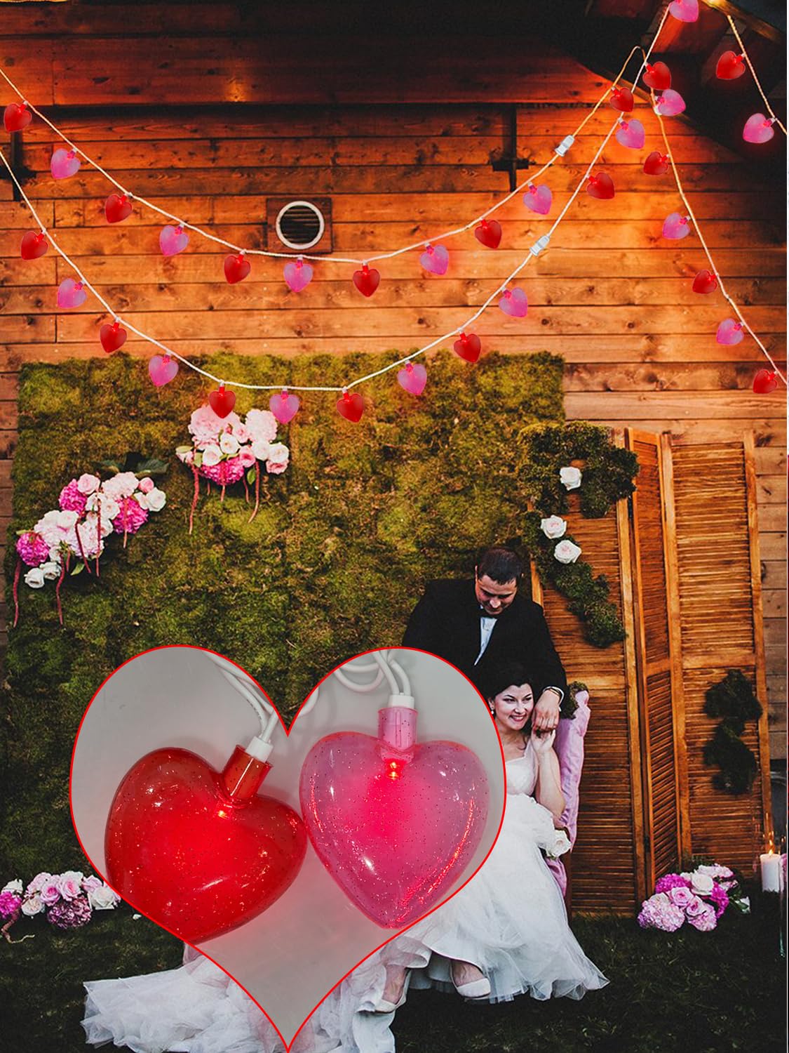 Sunsgne Heart String Lights, 8.5Ft Valentines Lights With 10 Led Red And Pink Heart Bulbs, Plug In Fairy Lights For Indoor Outdo
