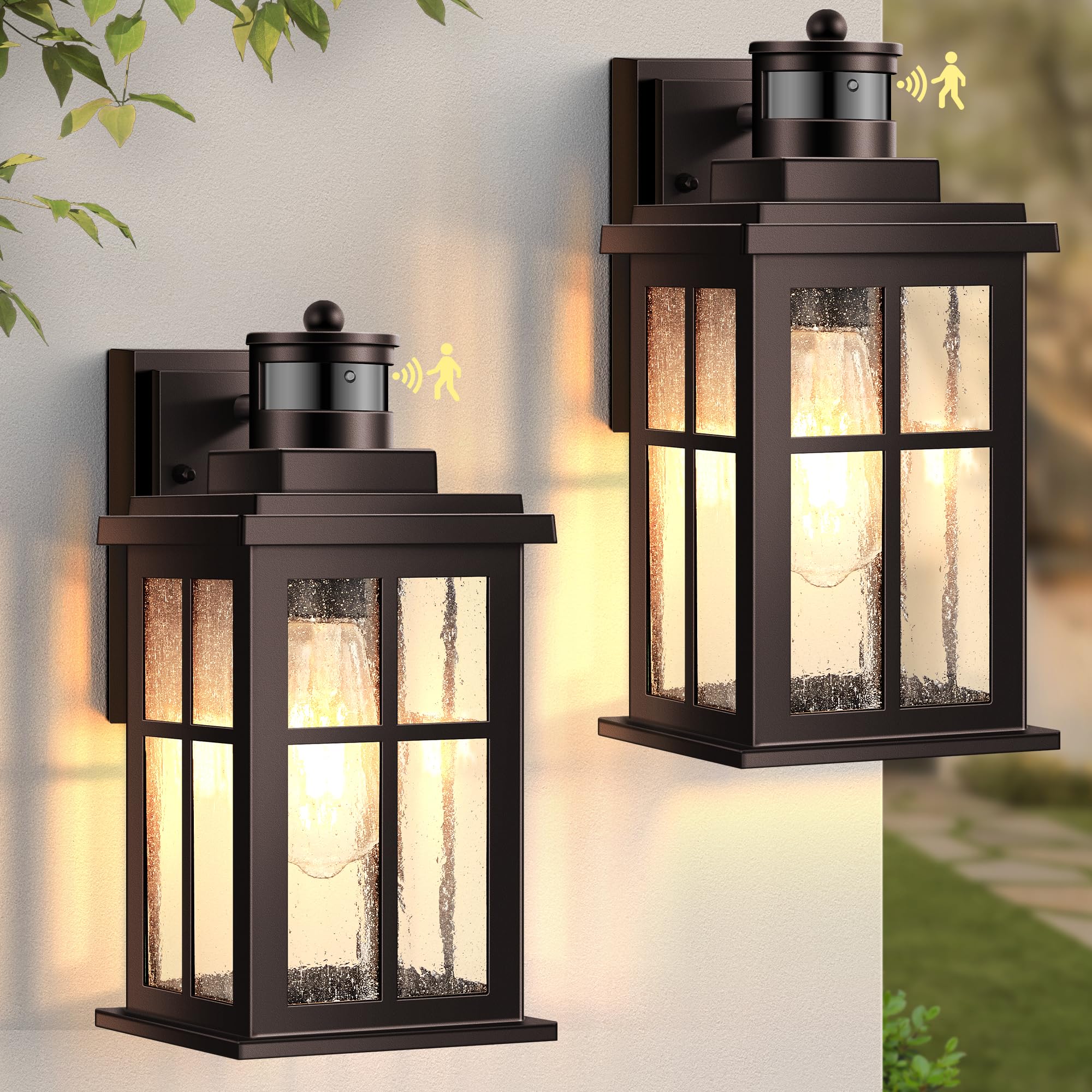 VIANIS Outdoor Wall Sconce Lantern, 2-Pack, Oil Rubbed Bronze, Aluminum, Motion Sensor, Model V81472BR