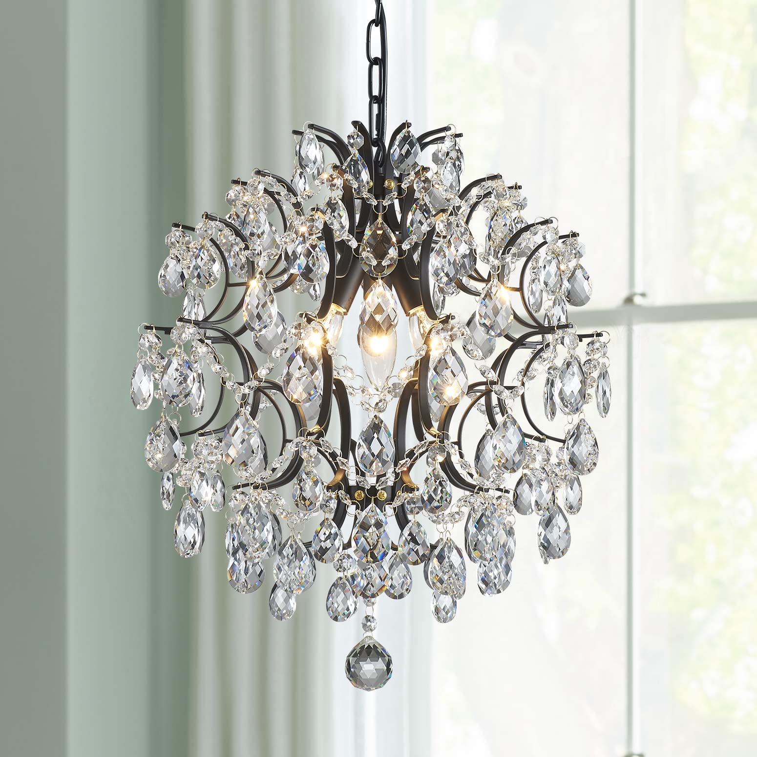 Bestier Modern Black Pendant Chandelier Crystal Raindrop Lighting Ceiling Light Fixture Lamp for Dining Room Bathroom Bedroom Li