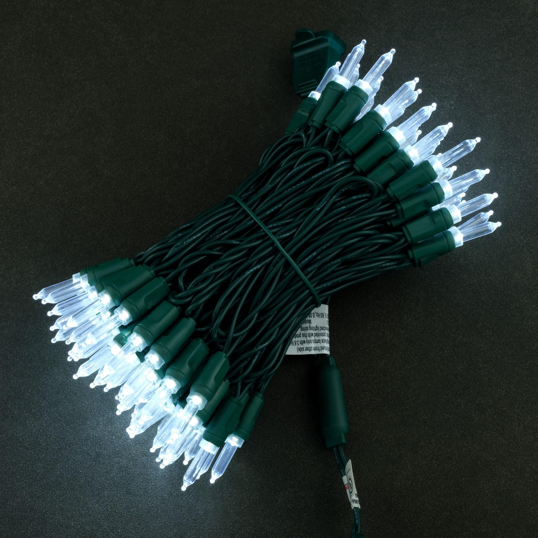 YULETIME 100 Cool White T5 LED Christmas Lights, 33 ft, Waterproof Green Wire, UL Certified, Model YX-T5-100-3