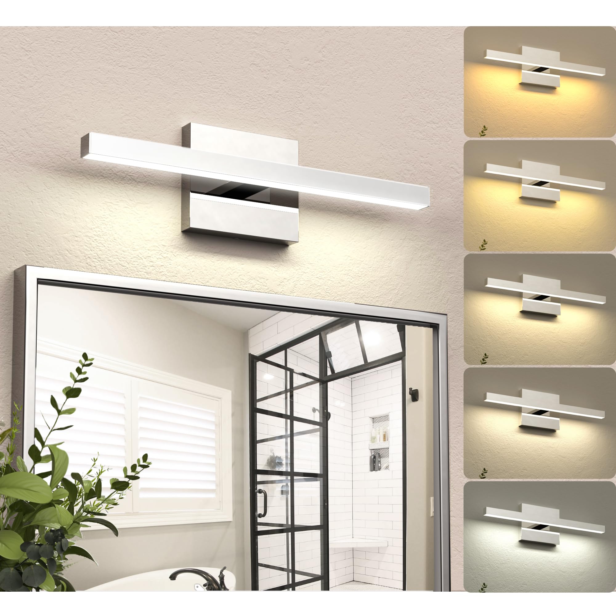 Niorsun 15.7 Inch Chrome Bathroom Vanity Light,12W 5Cct Dimmable Led Bathroom Lighting Fixtures Over Mirror, Modern Vanity Light