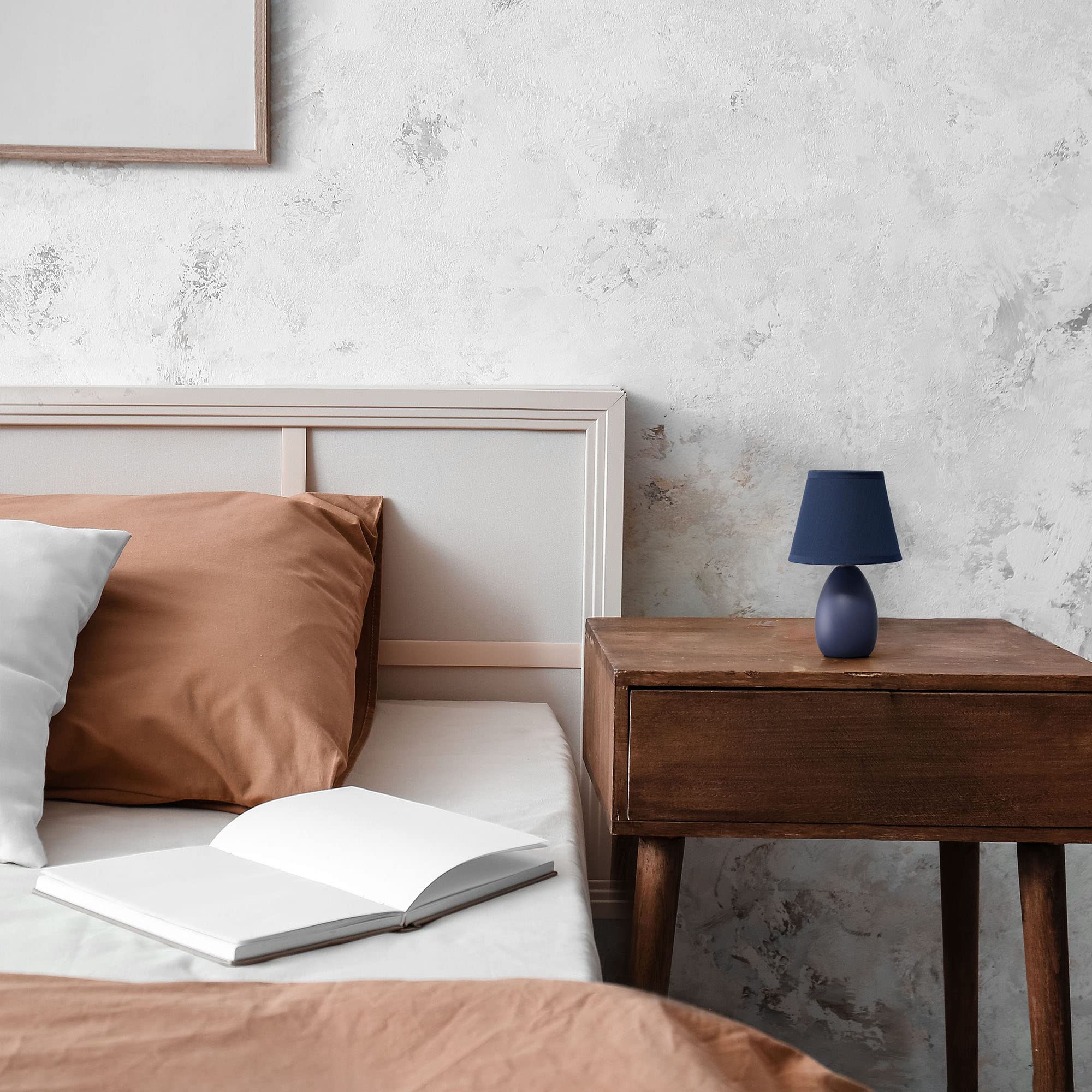 Creekwood Home Blue Ceramic 9.45&quot; Traditional Bedside Table Desk Lamp With Drum Shade