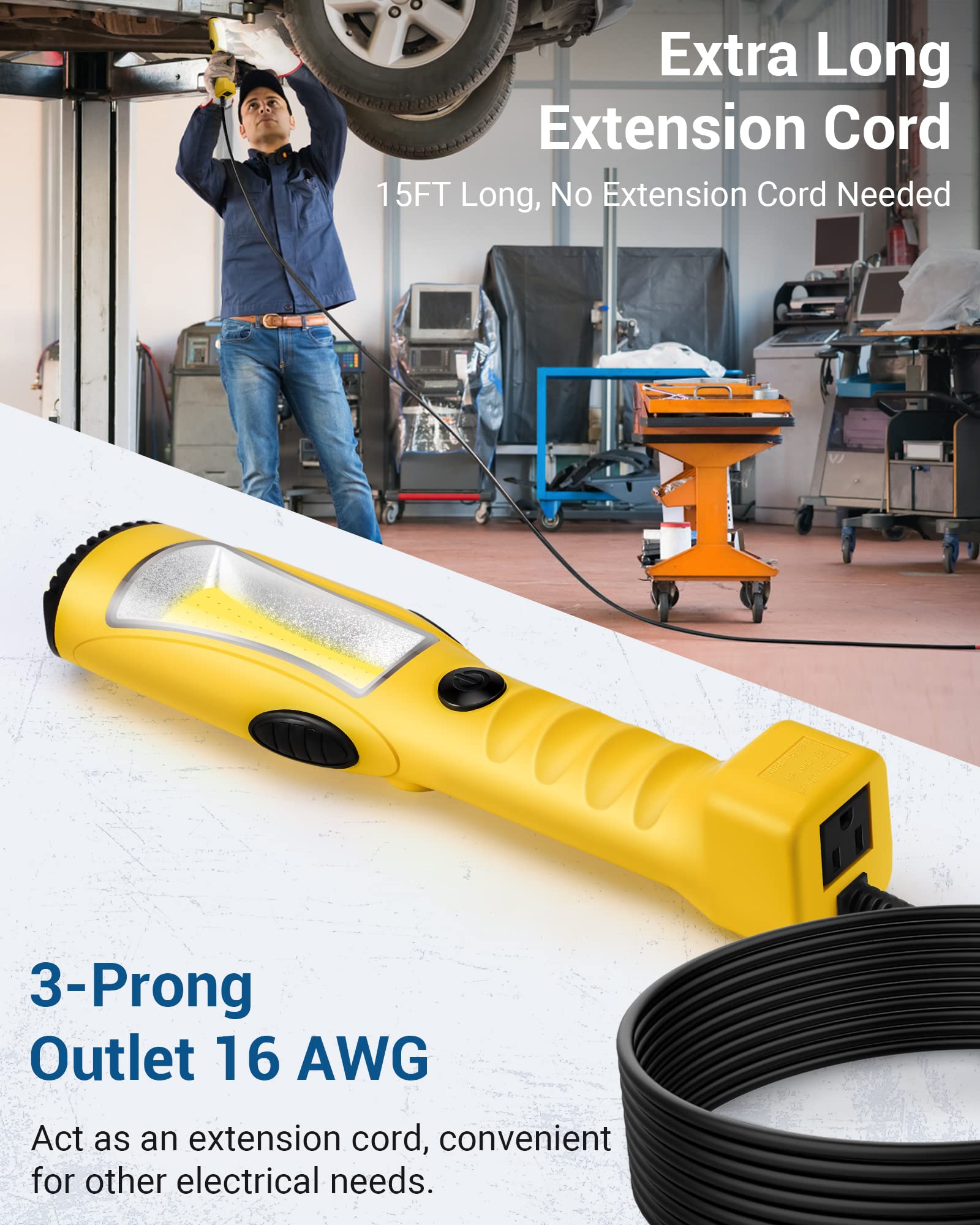 Dewenwils 25Ft Cob Led Work Light, 1200Lm Led Trouble Light, Extra Long Handheld Corded Work Lights With Strong Magnet, Swivel Hook, Etl Listed