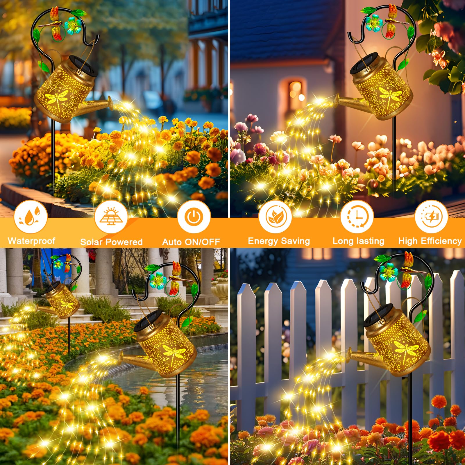 Dragonfly Solar Watering Can Lights, Outdoor Waterproof Garden Lantern With Shepherd Hook, Solar Garden Decor For Yard Outdoor L