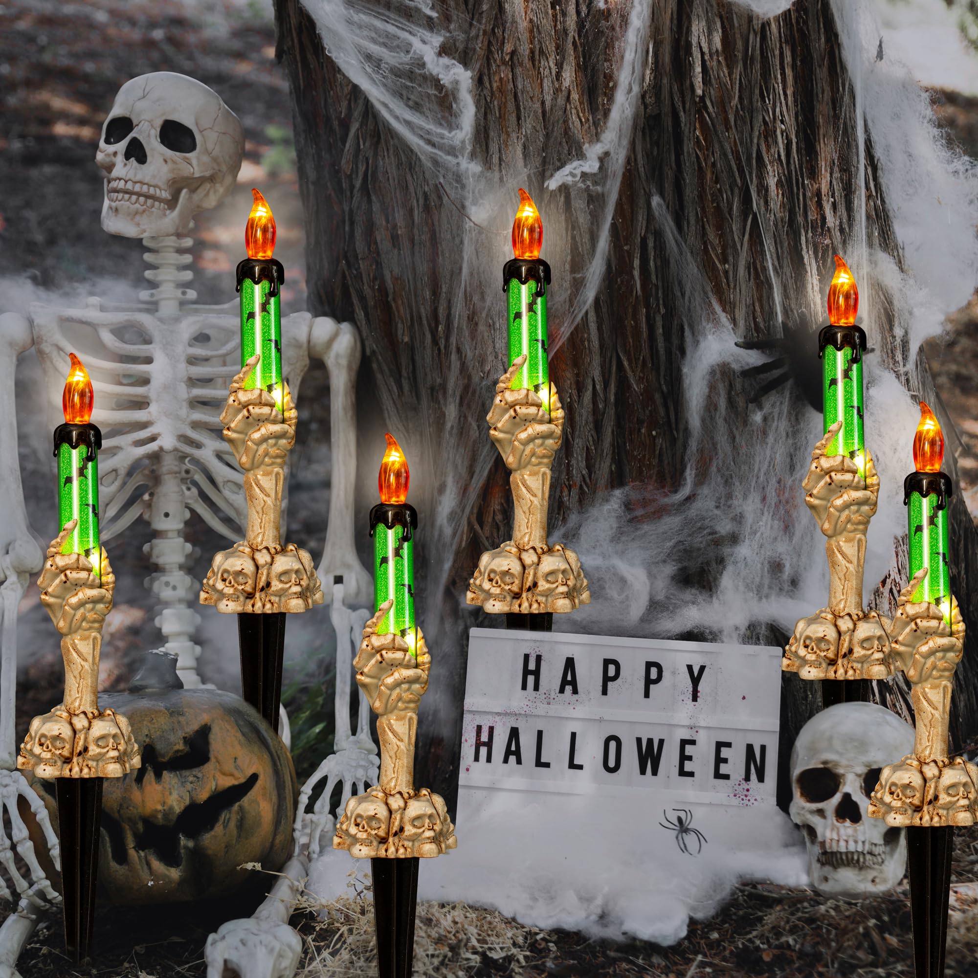 Lusharbor Halloween Decorations, 5 Pack Halloween Solar Skeleton Candles Waterproof Ghost Hands Solar Garden Lights, Halloween S