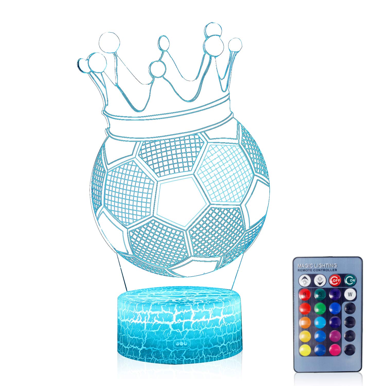 AZALCO 3D Illusion Crown Soccer Night Lamp, 16 Color Change, Touch White baseteenager Christmas Gifts Xmas Gift Soccer Lover Rem