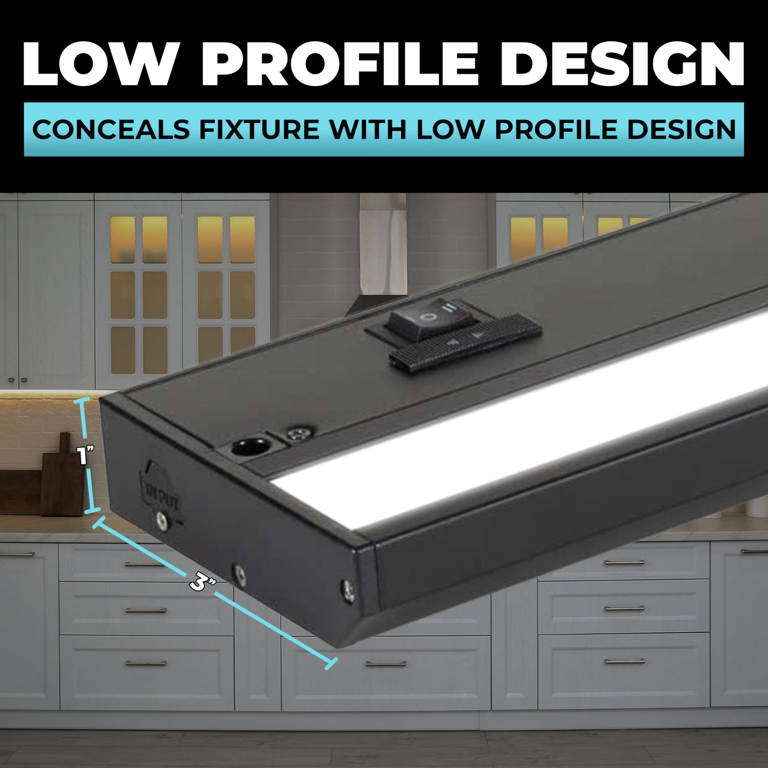 Led Under Cabinet Lighting Hardwired - Linkable Undercabinet Lights For Kitchen - 3Cct 18 Inch Black Finish - Undercounter Dimmable Plug In Light Or Hard Wired - Under Counter Fixture Direct Wire