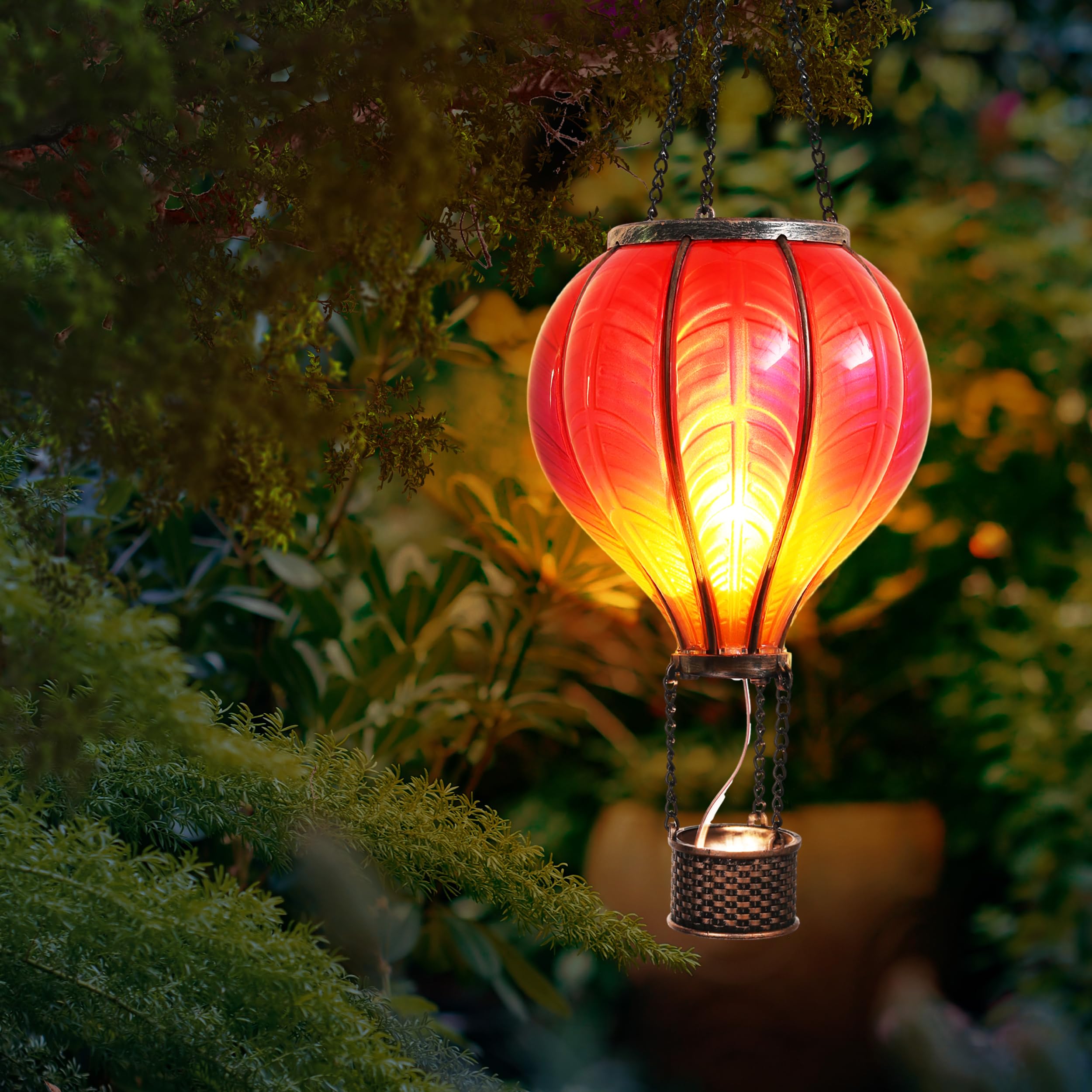 Teresa'S Collections Red Hot Air Balloon Solar Lantern - Flickering Flame Outdoor Decor