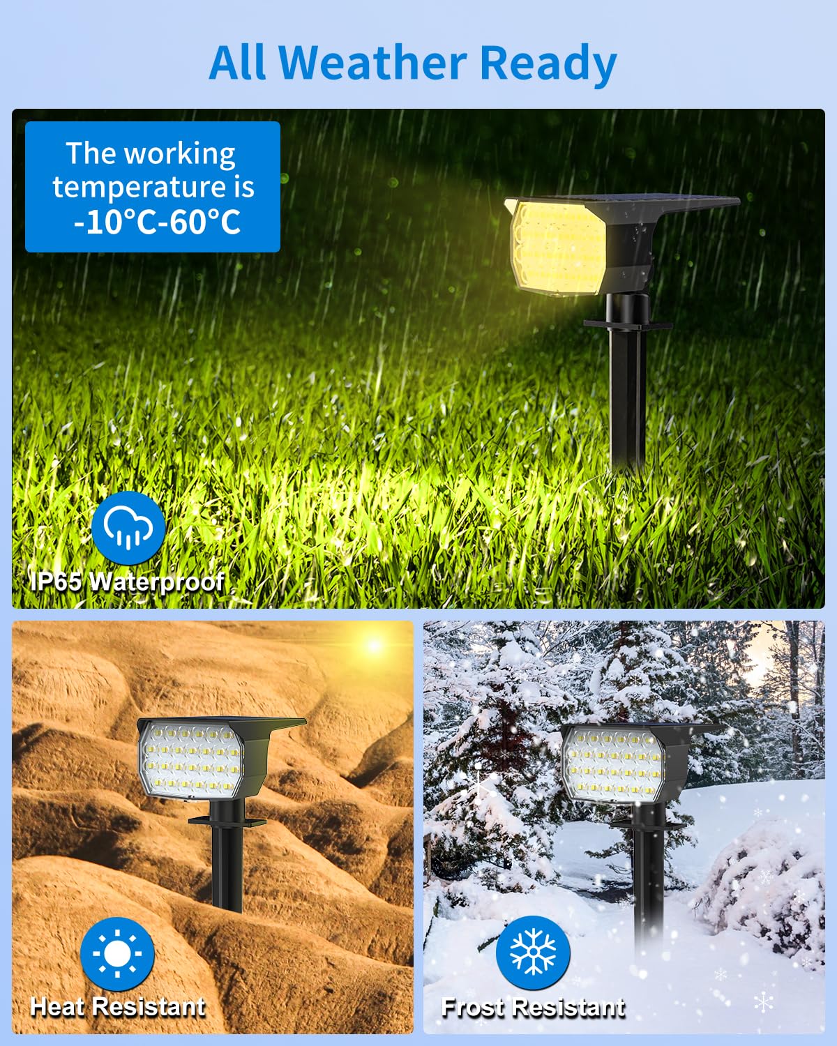 Nacinic 3 Colors Solar Lights Outdoor Waterproof Ip65 Outdoor Solar Spot Lights For Yard 52 Leds 600Lm Solar Powered Landscape S